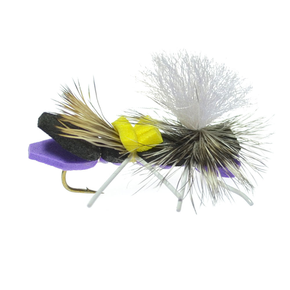Paquete de 3 paracaídas Chernobyl Ant Purple Foam Body Grasshopper Fly - Tamaño del gancho 10