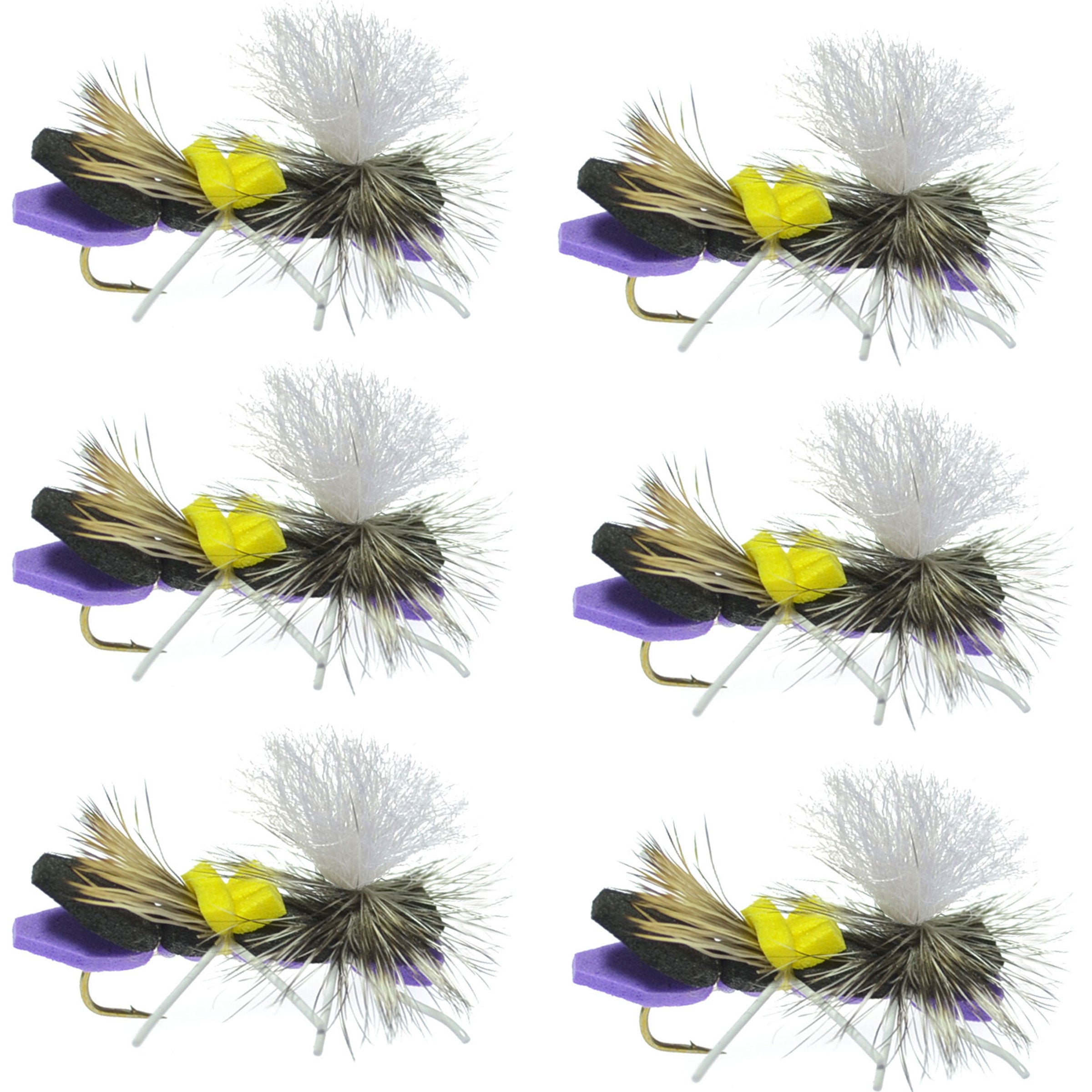 Parachute Chernobyl Ant Purple Foam Body Grasshopper Fly - 6 Flies Hook Size 10
