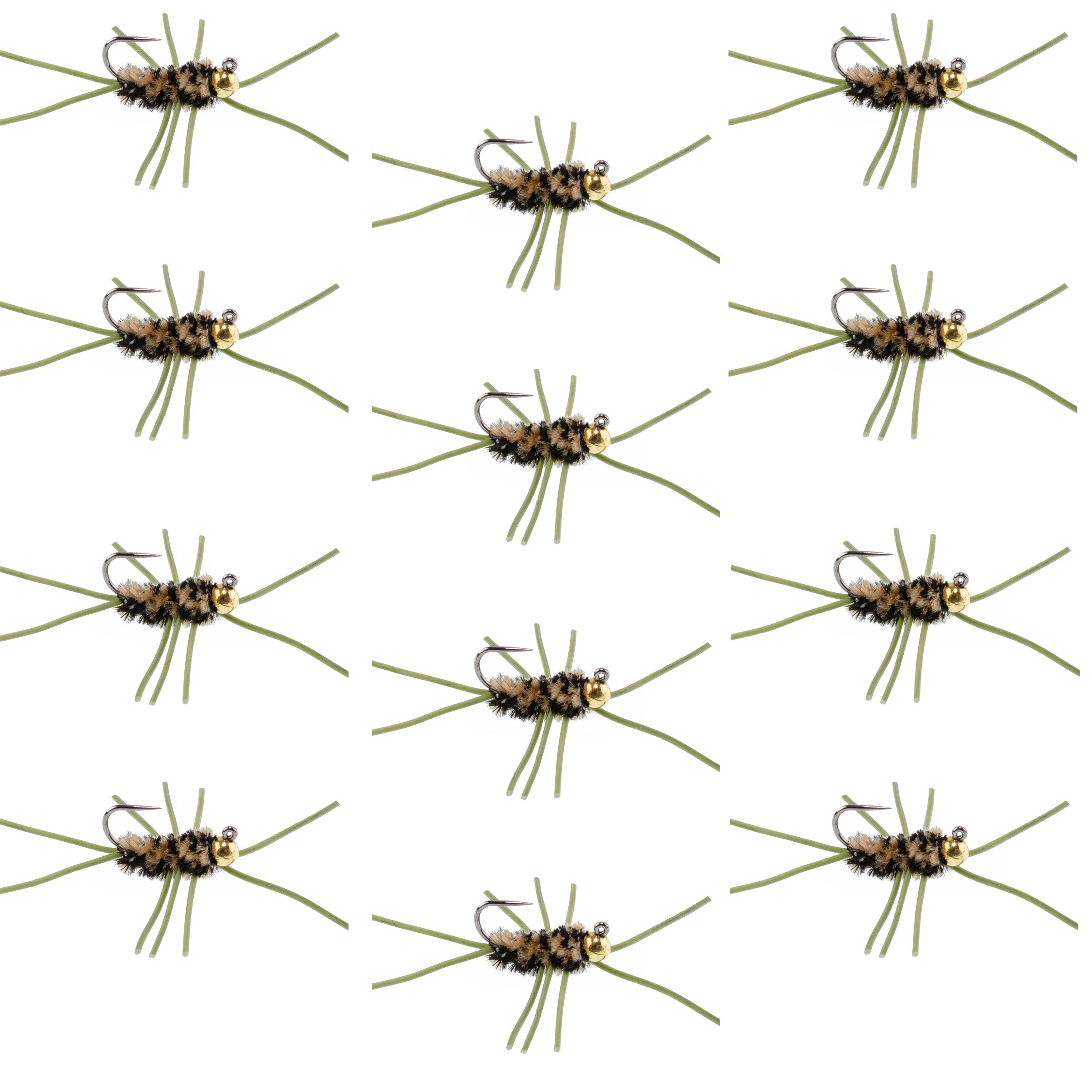 Barbless Pat's Rubber Legs Tungsten Bead Jigged Coffee/Black Euro Nymph - Set of 12 Flies Hook Size 10