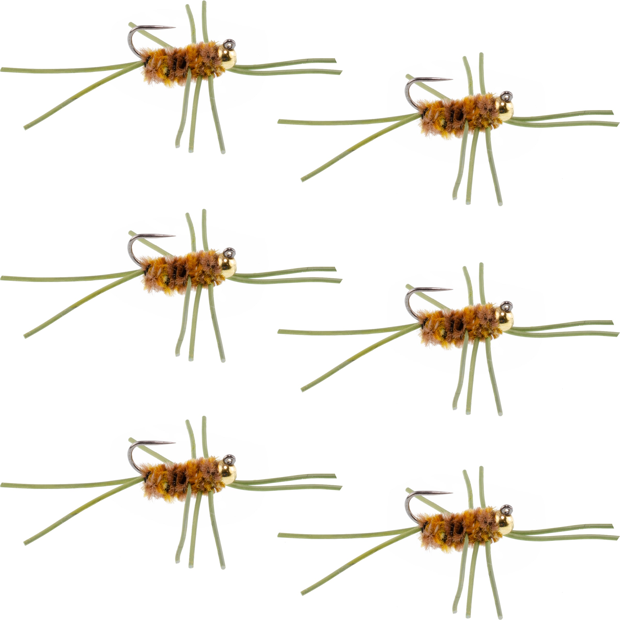 Barbless Pat's Rubber Legs Tungsten Bead Jigged Coffee/Tan Euro Nymph - Set of 6 Flies Hook Size 10