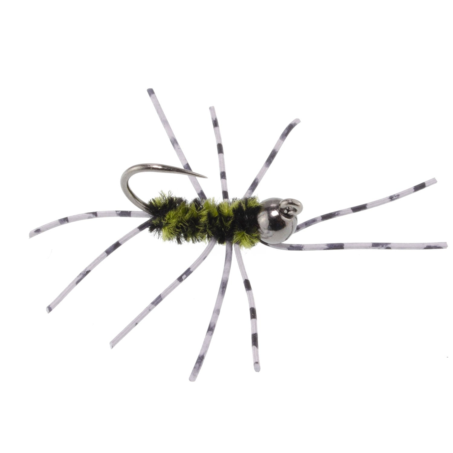Barbless Pat's Rubber Legs Tungsten Bead Jigged Olive/Black Euro Nymph - Set of 6 Flies Hook Size 10