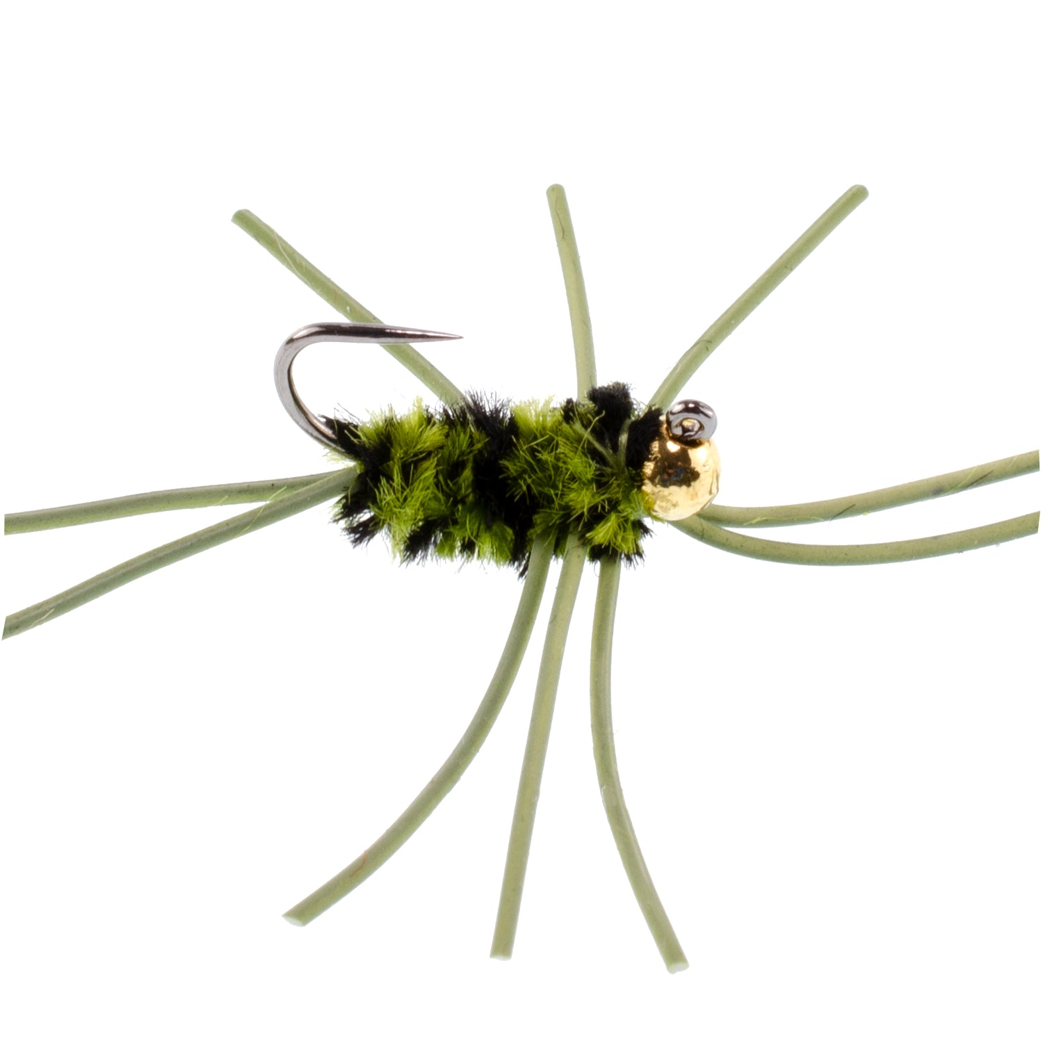Barbless Pat's Rubber Legs Tungsten Bead Jigged Black/Olive Euro Nymph - Set of 12 Flies Hook Size 10