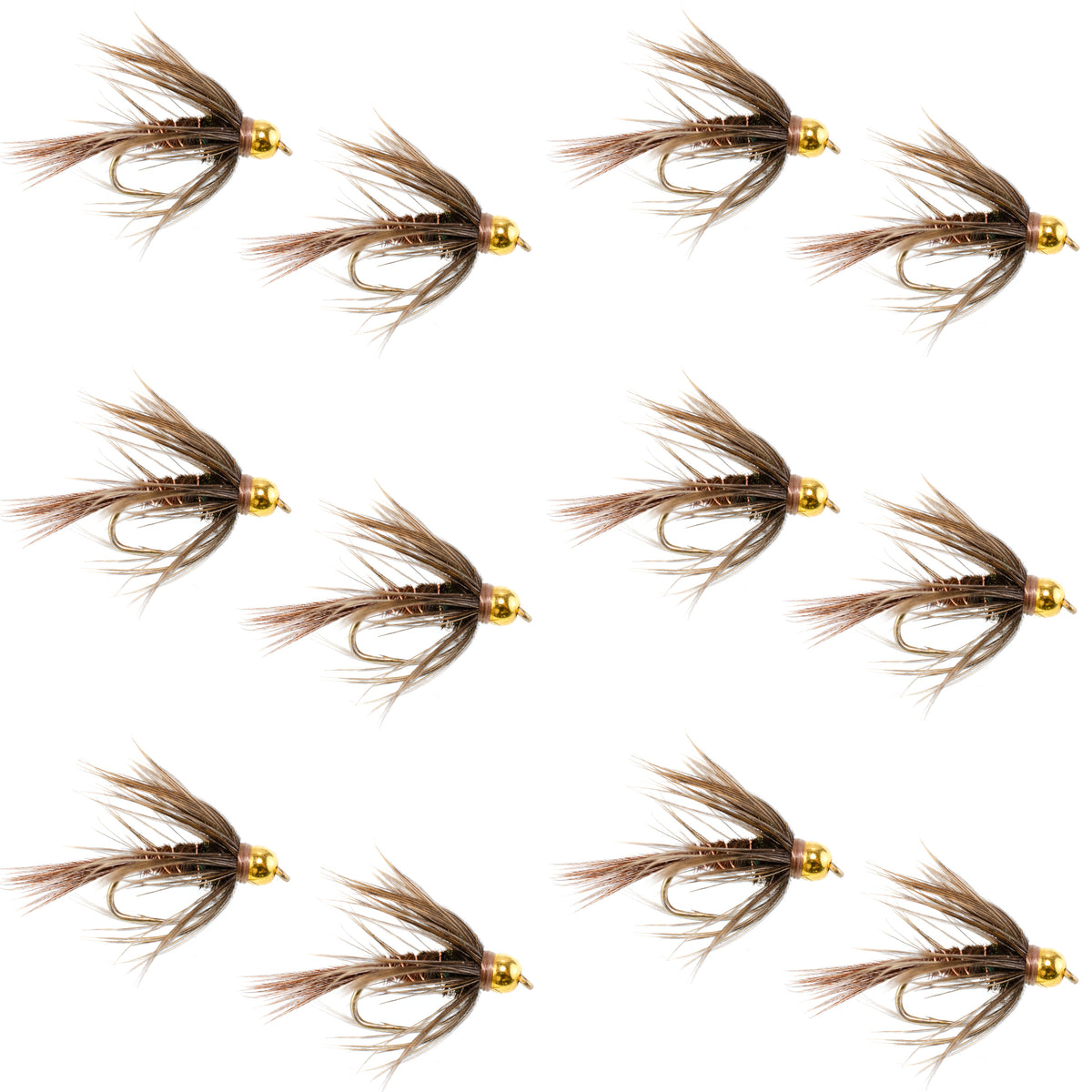 Soft Hackle Bead Head Pheasant Tail Nymph Fly - 12 Flies Size 10