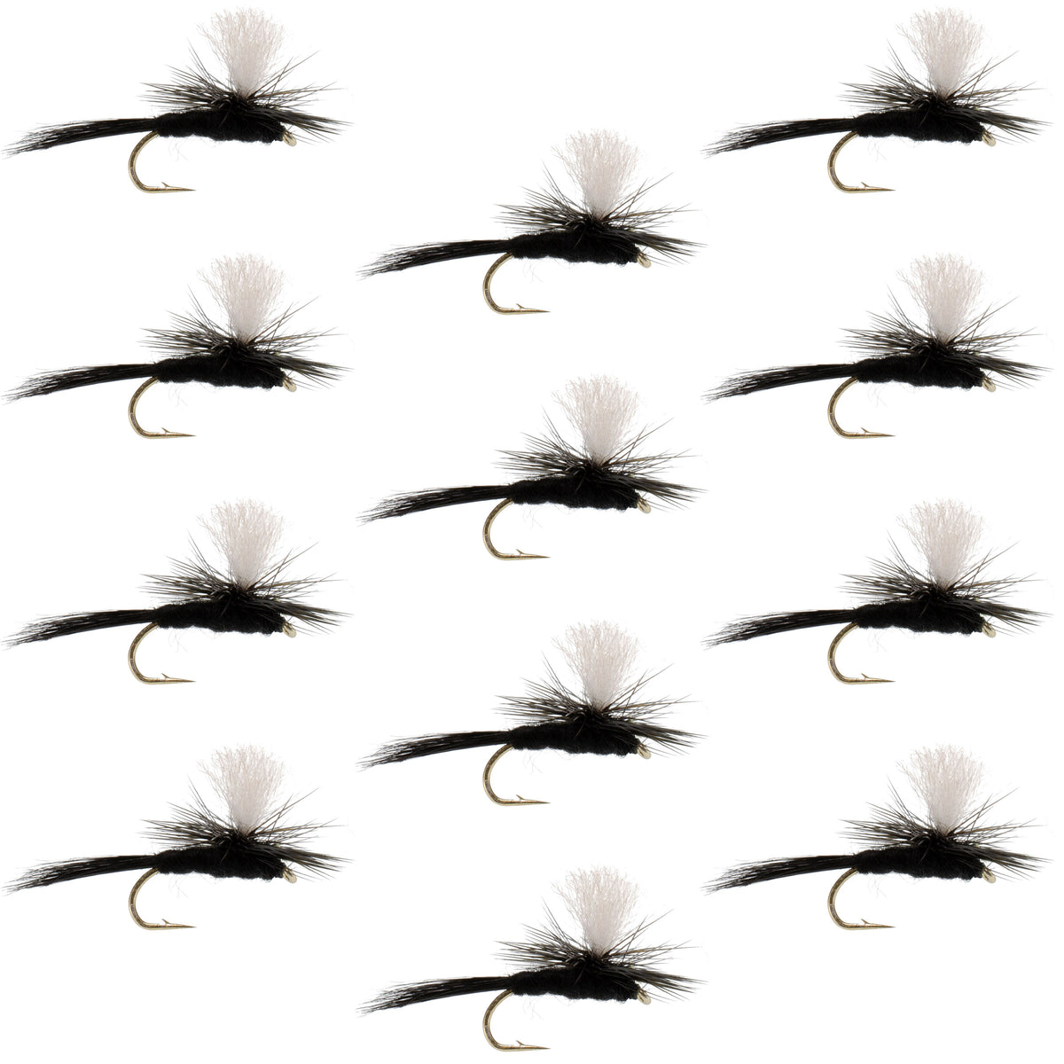 Parachute Black Gnat Classic Dry Fly - 12 Flies Size 12