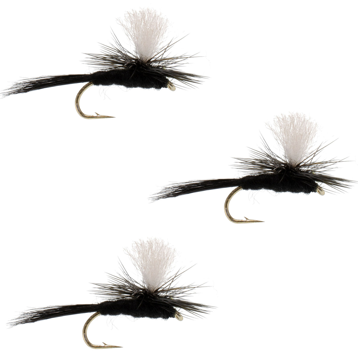 3 Pack Parachute Black Gnat Classic Dry Fly - Size 12