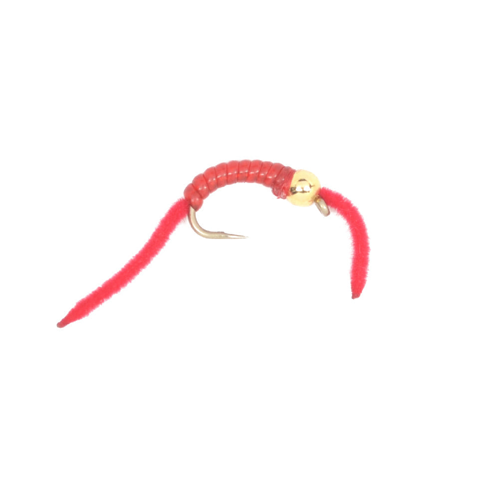 San Juan Worm Bead Head Power Worm Red V-Rib - 1 docena de anzuelos para moscas ninfa, tamaño 12