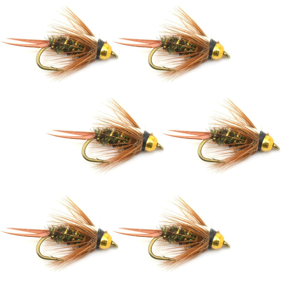 Bead Head Prince Nymph Moscas para pesca con mosca, juego de 6 anzuelos para moscas, tamaño 14