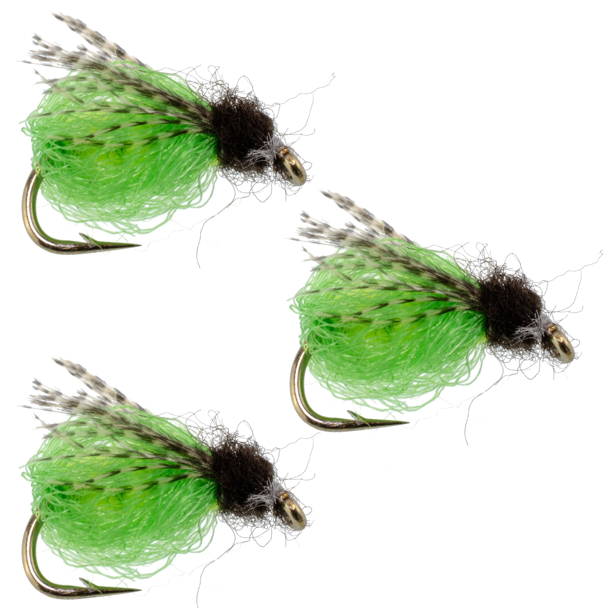 3 Pack LaFontaine Bright Green Deep Sparkle Caddis Pupa - Hook Size 12