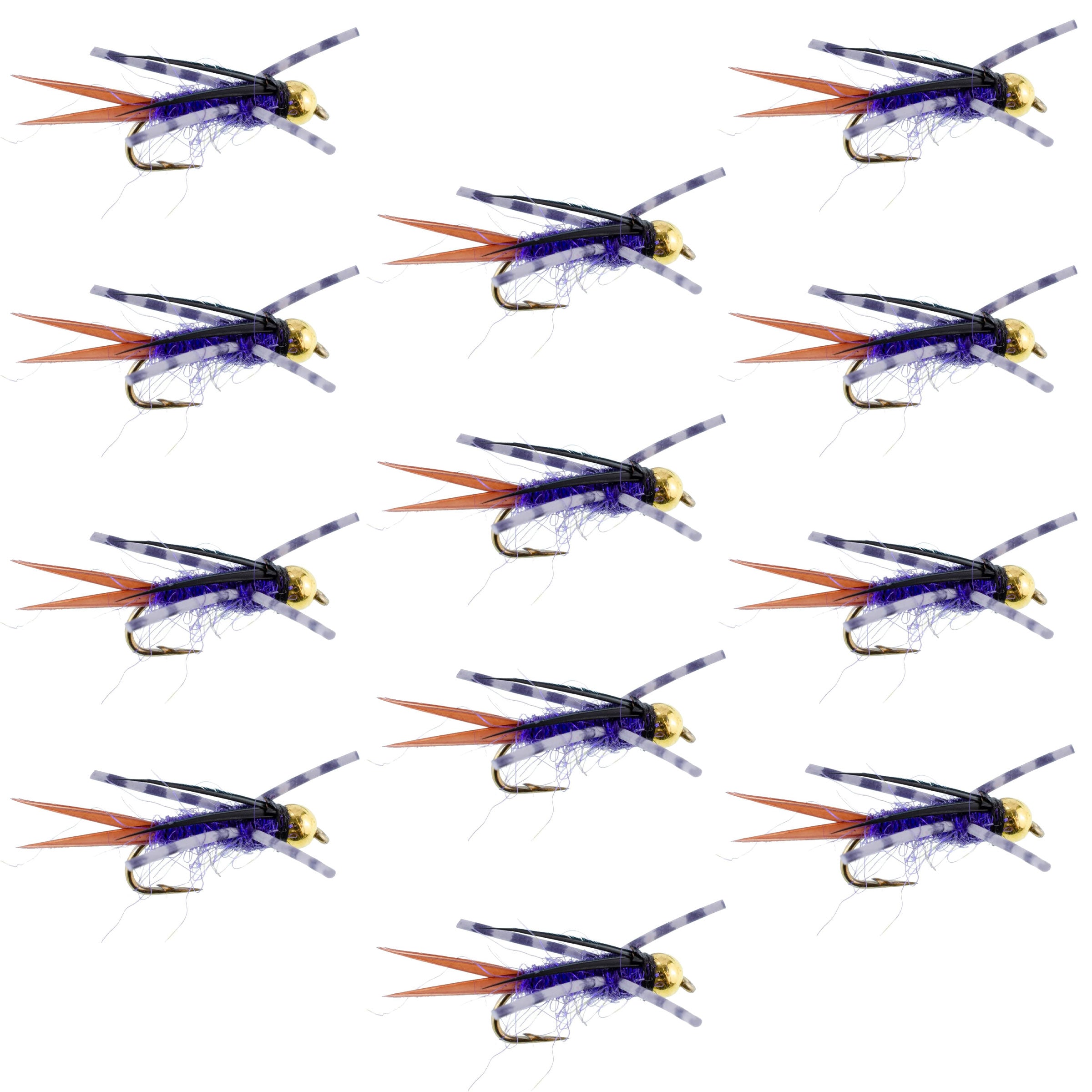 Bead Head Purple Batman Rubber Legs Nymph Fly - 12 Flies Hook Size 16