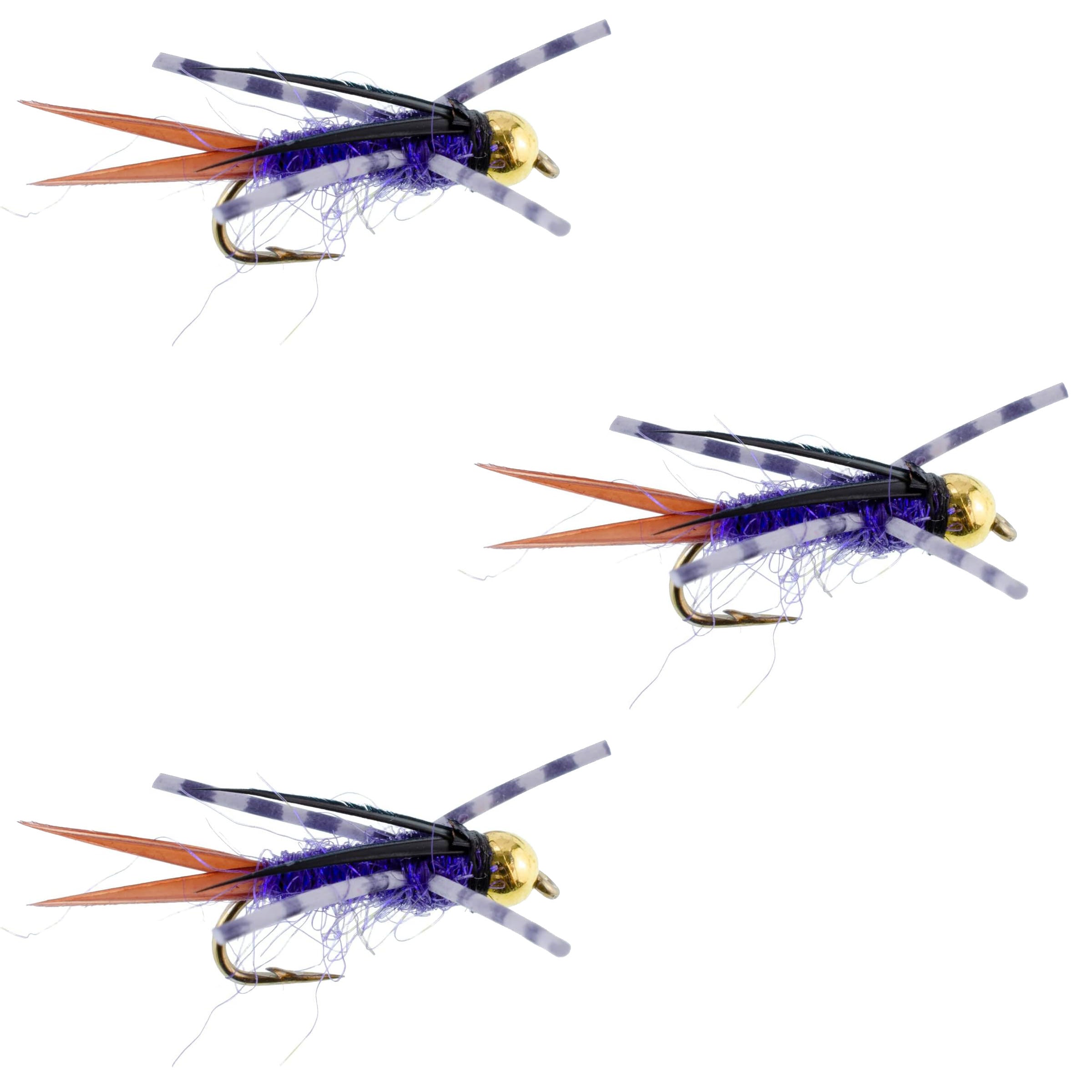 3 Pack Bead Head Purple Batman Rubber Legs Nymph Fly - Hook Size 16