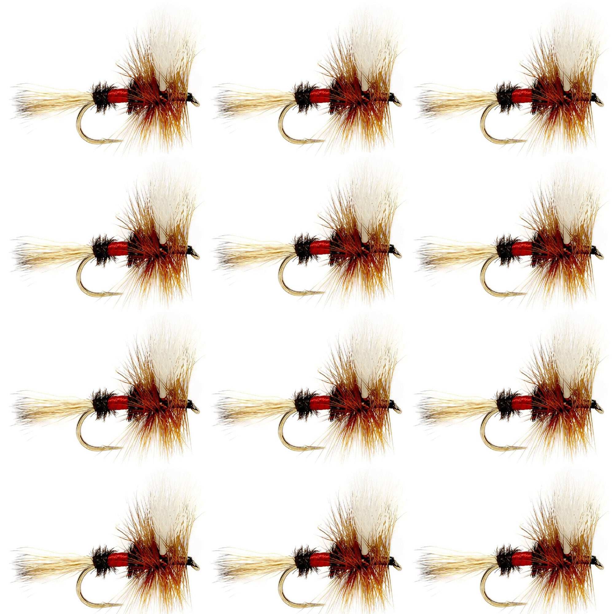 Barbless Royal Wulff Classic Hair Wing Dry Fly - 1 Dozen Flies Hook Size 16