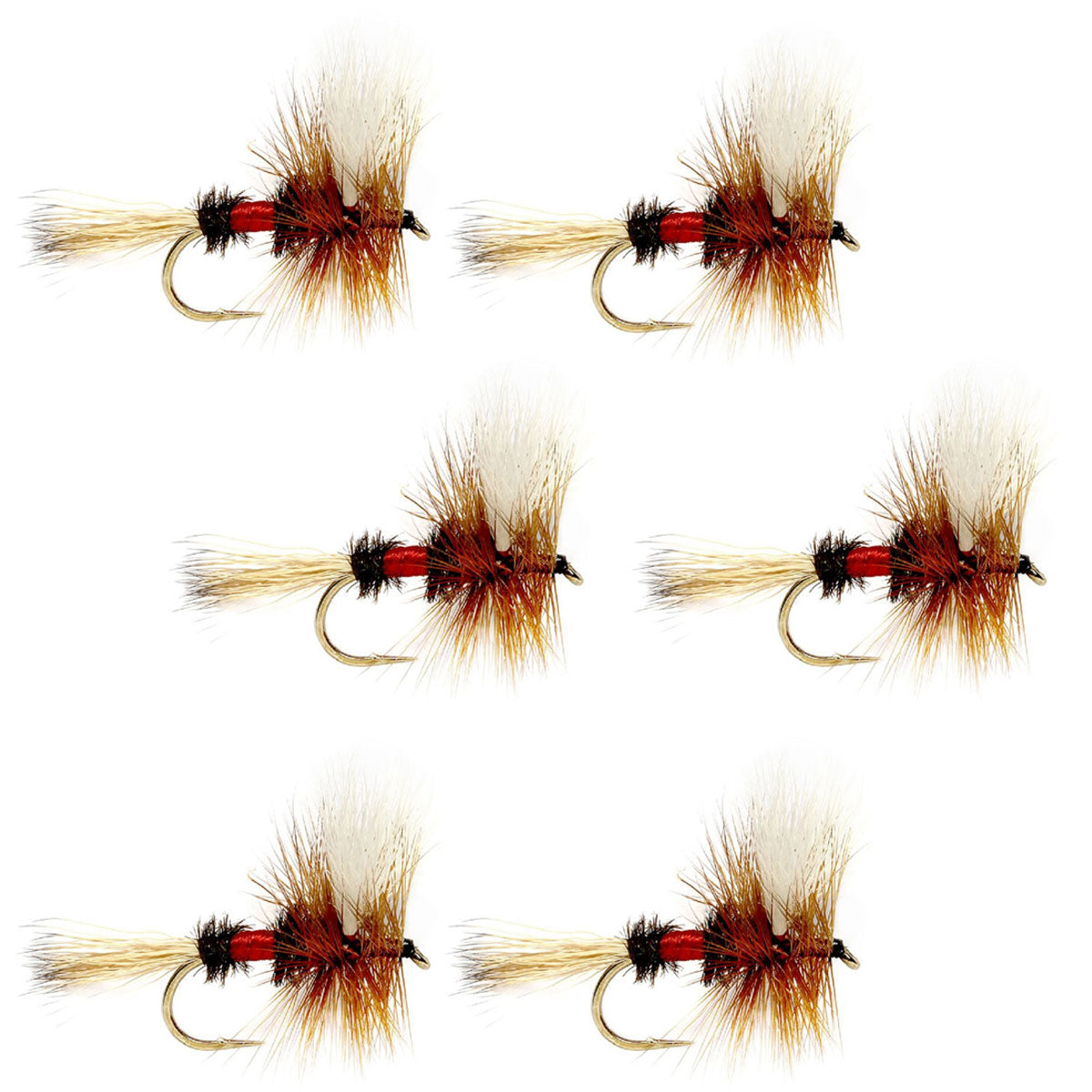 Barbless Royal Wulff Classic Hair Wing Dry Fly - 6 Flies Hook Size 16