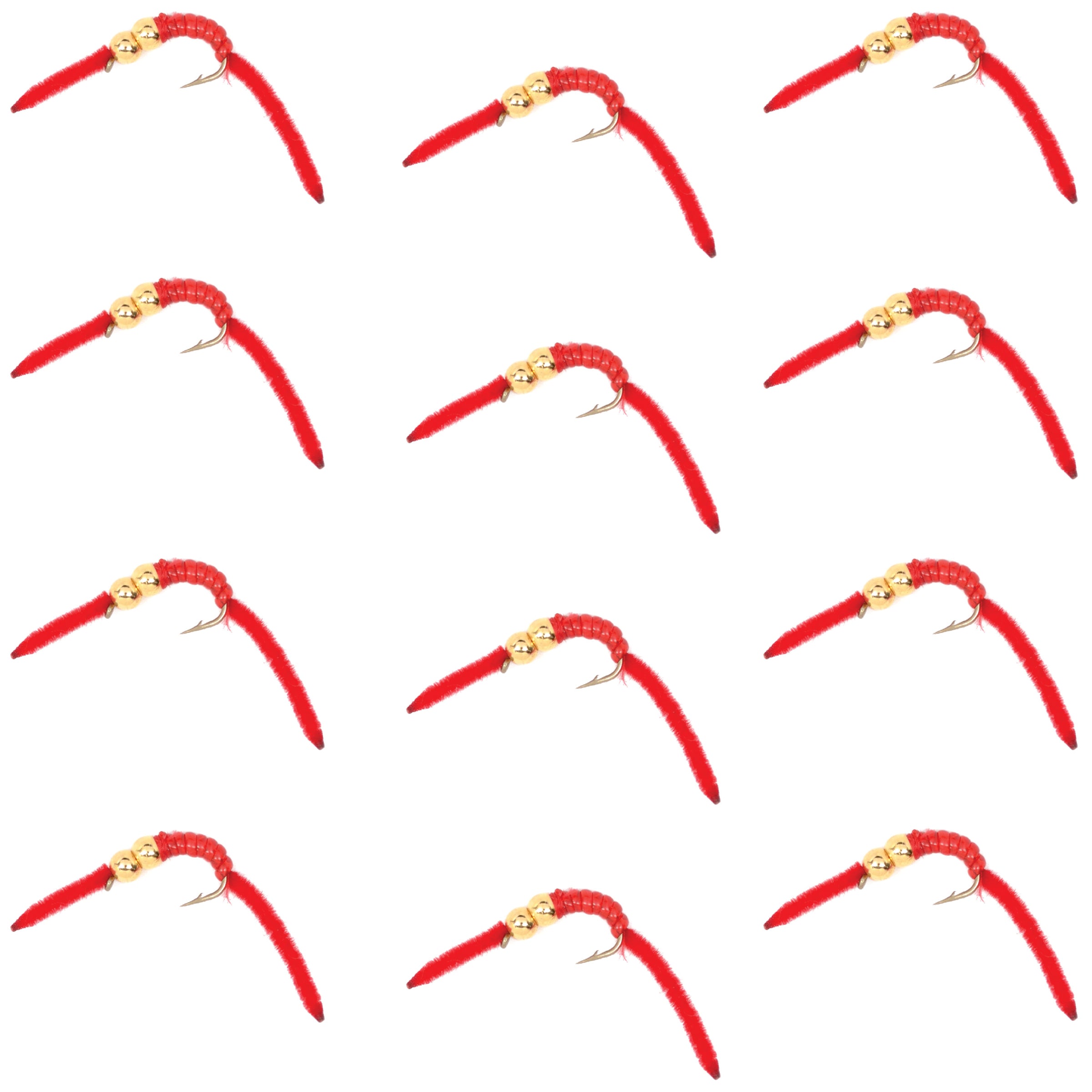 San Juan Double Bead Power Worm Red V-Rib - 1 docena de anzuelos para moscas ninfa, tamaño 12