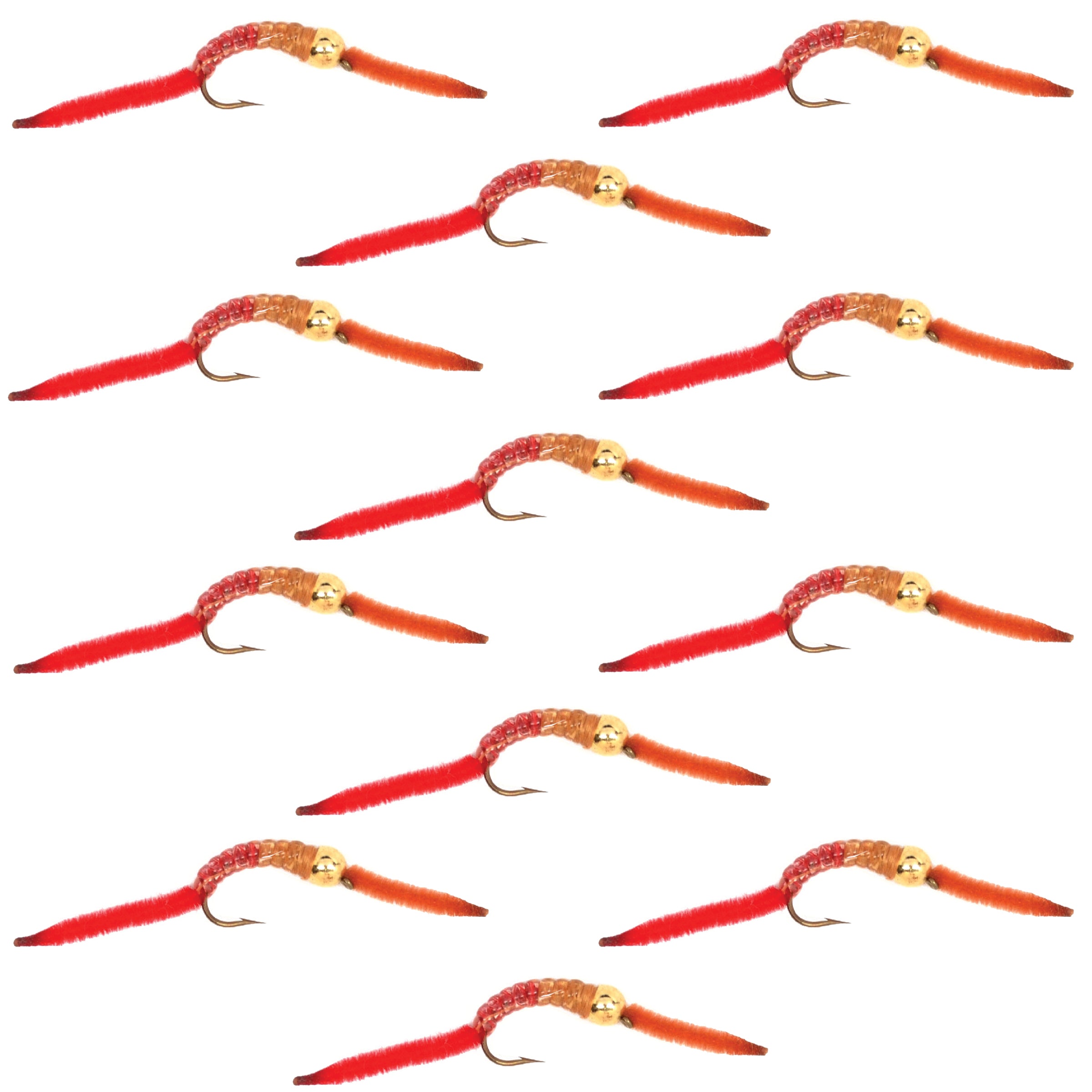 San Juan Worm Bead Head Power Worm Half and Half V-Rib - 1 docena de moscas ninfa gancho tamaño 10