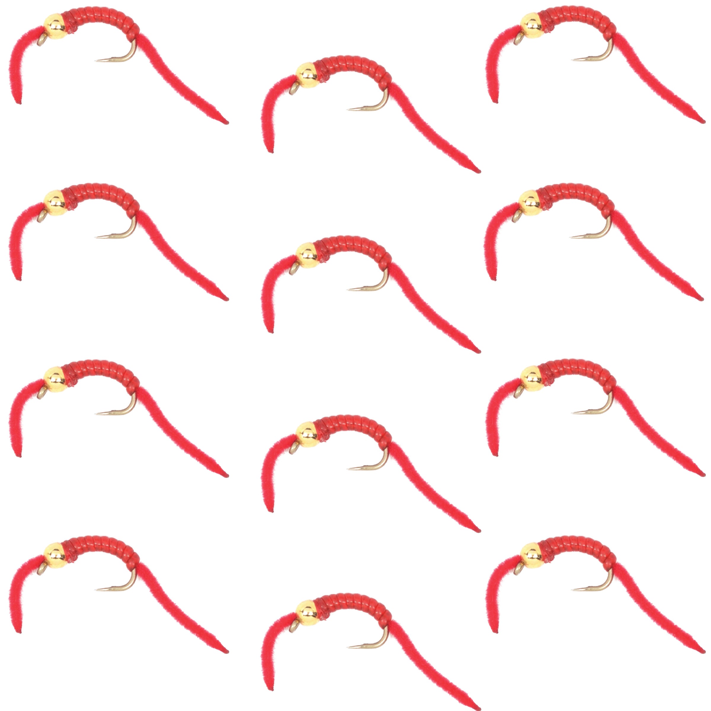 San Juan Worm Bead Head Power Worm Red V-Rib - 1 docena de anzuelos para moscas ninfa, tamaño 14