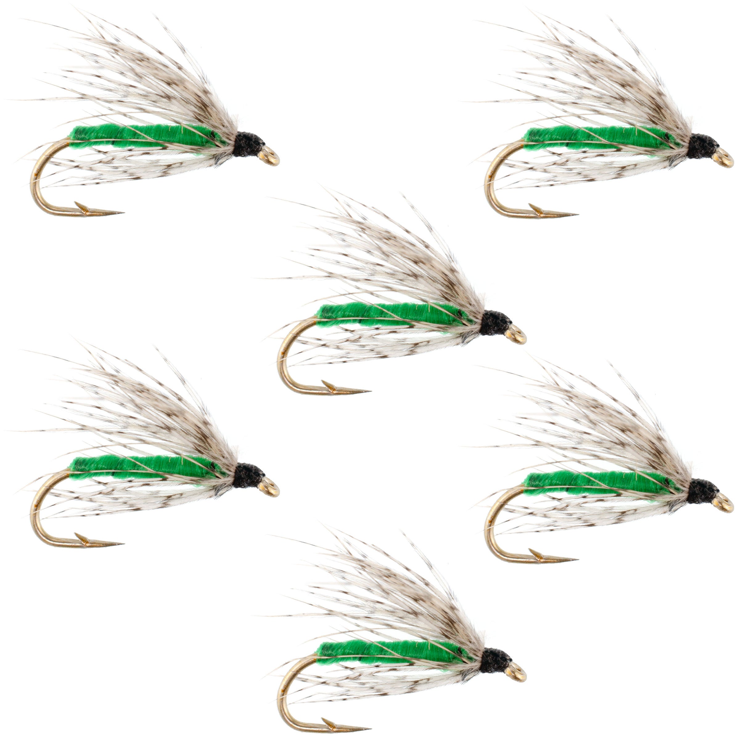 Soft Hackle Partridge and Green Fly Fishing Wet Flies - 6 Flies Hook Size 14