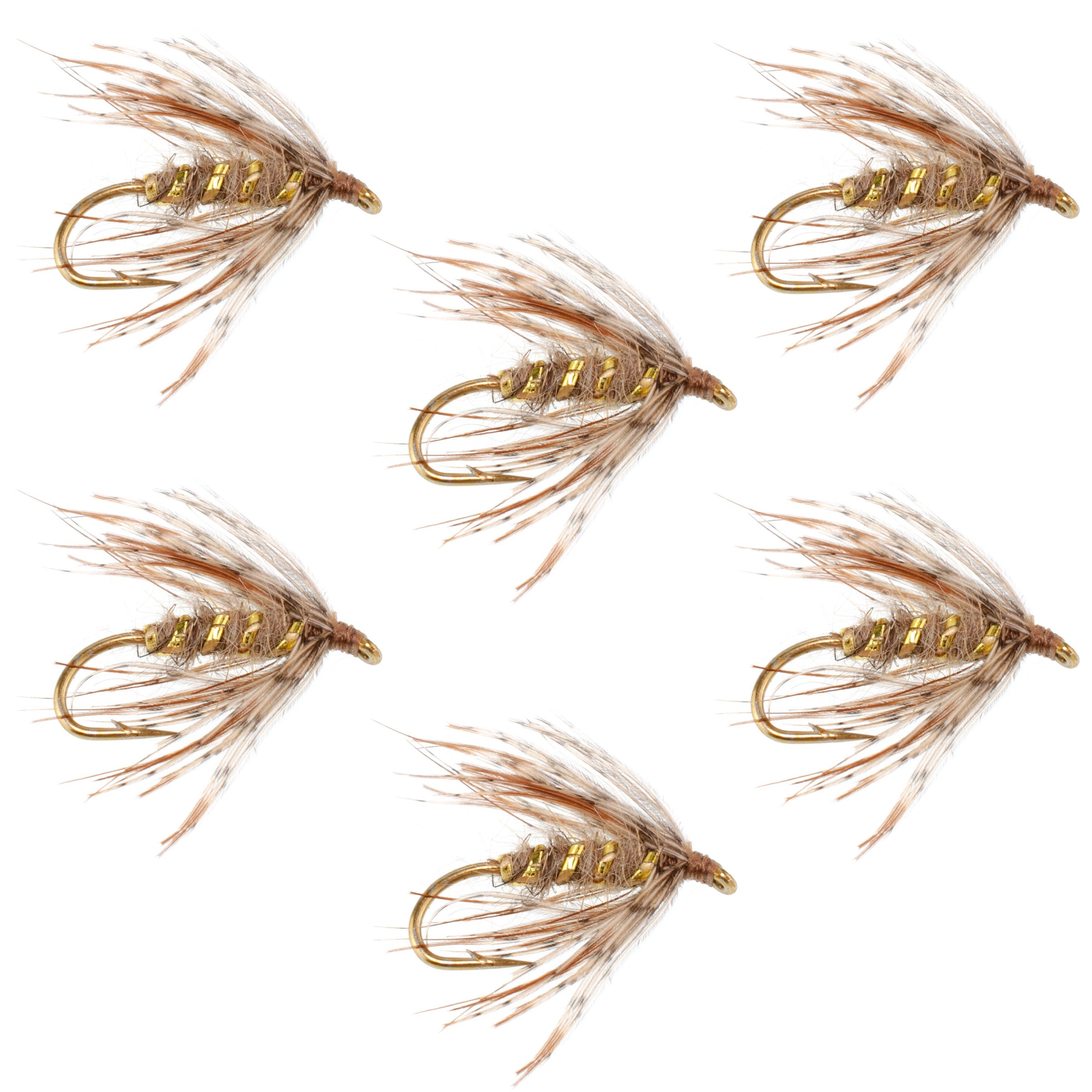 Soft Hackle March Brown Partridge Fly Fishing Wet Flies - 6 Flies Hook Size 16