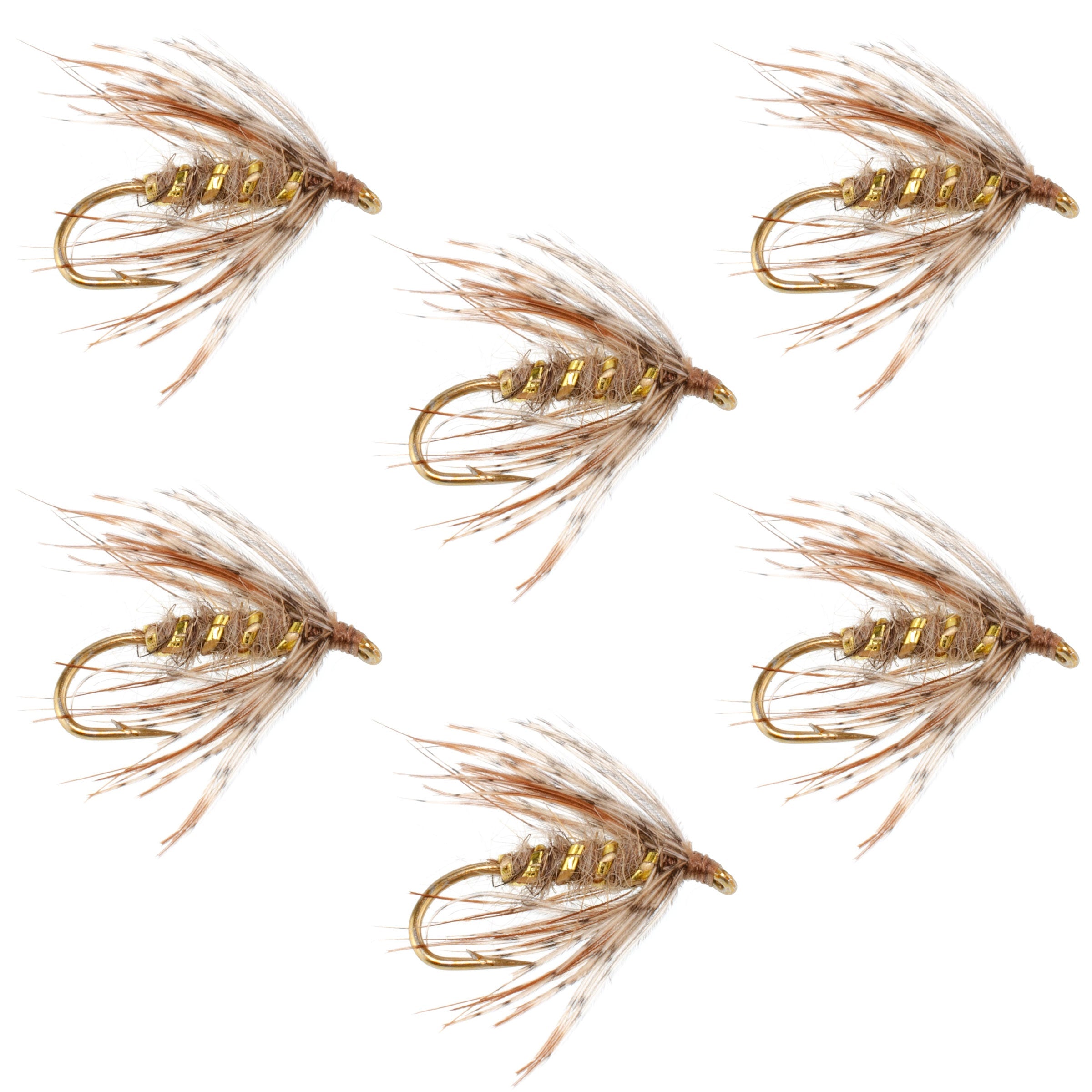 Soft Hackle March Brown Partridge Fly Fishing Wet Flies - 6 Flies Hook Size 14