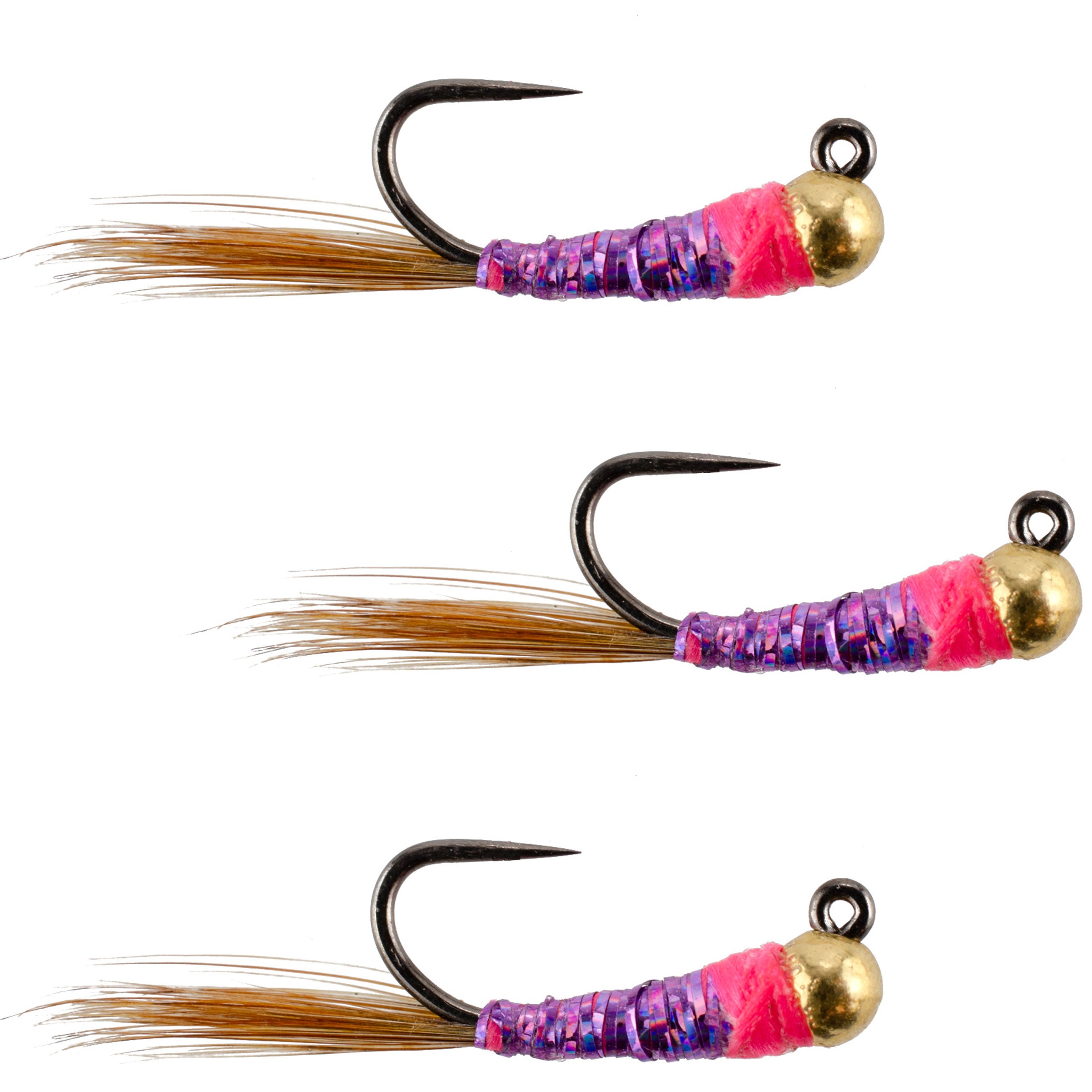 Paquete de 3 cuentas de tungsteno Hot Spot Purple Perdigon, plantilla táctica española checa Euro Nymph Fly, tamaño de gancho 14