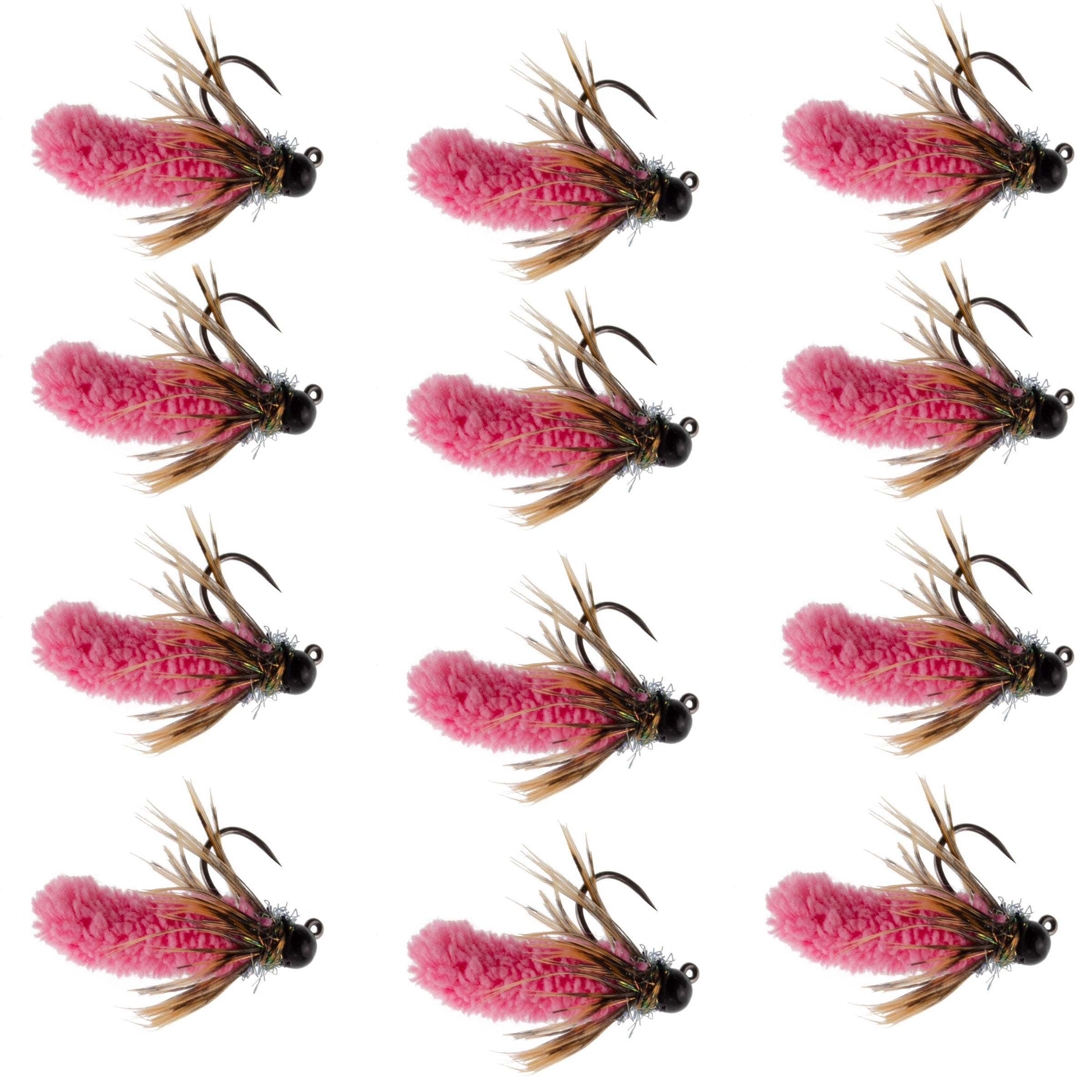 Tungsten Bead Hot Pink Mop Fly Tactical Euro Nymph Barbless 12 Flies #14