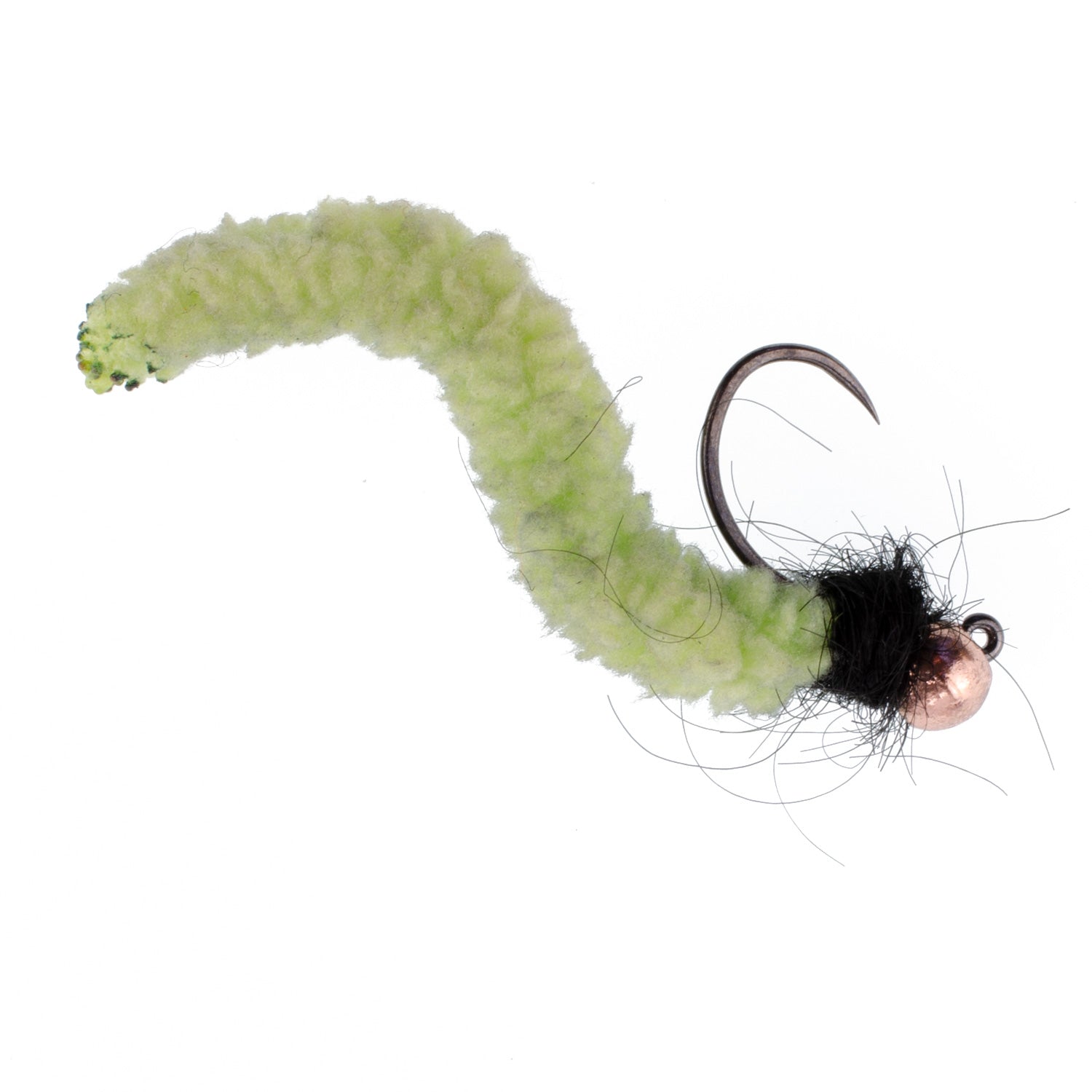Tungsten Bead Chartreuse Wormy Mop Fly Tactical Jig Czech Euro Nymph Barbless Fly - 6 Flies Size 12