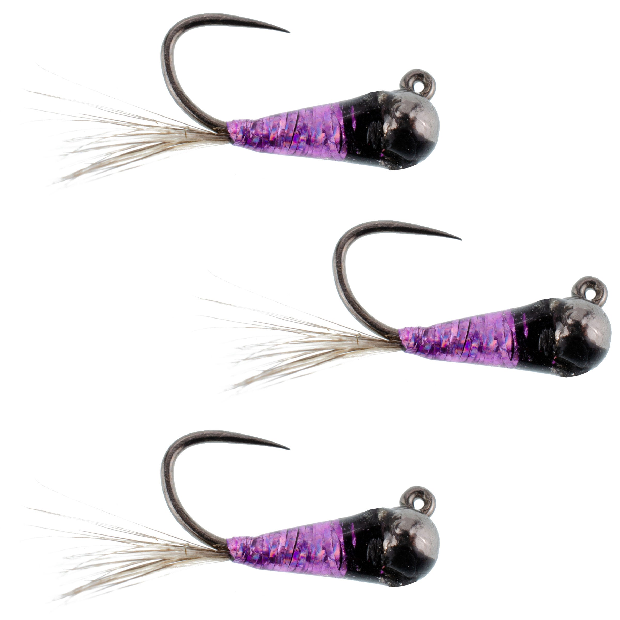 3 Pack Tungsten Bead Purple Perdigon Tactical Jig Spanish Czech Euro Nymph Fly - Hook Size 18
