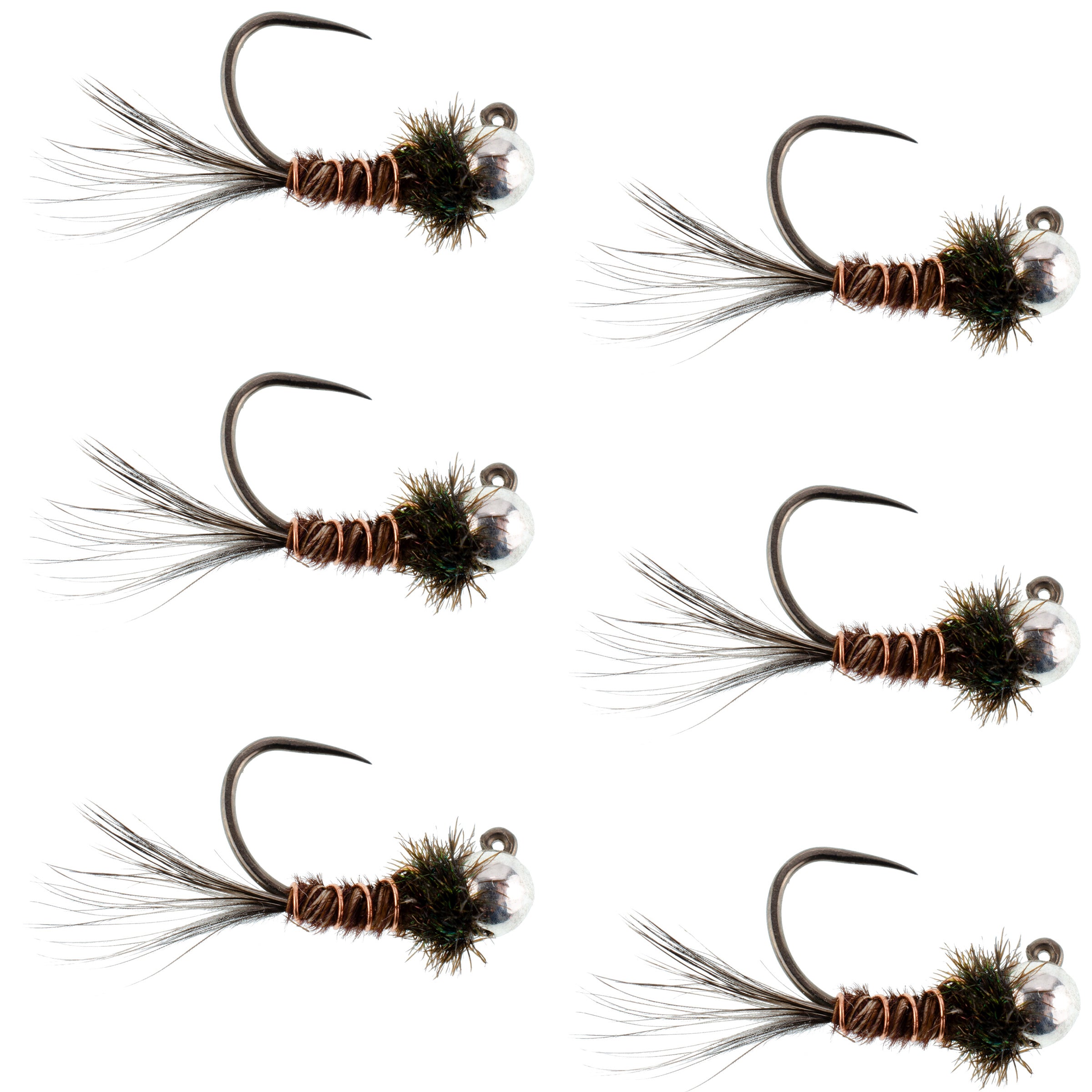 Tungsten Bead Pheasant Tail Tactical Jig Czech Nymph Euro Nymphing Fly - 6 Flies Size 16