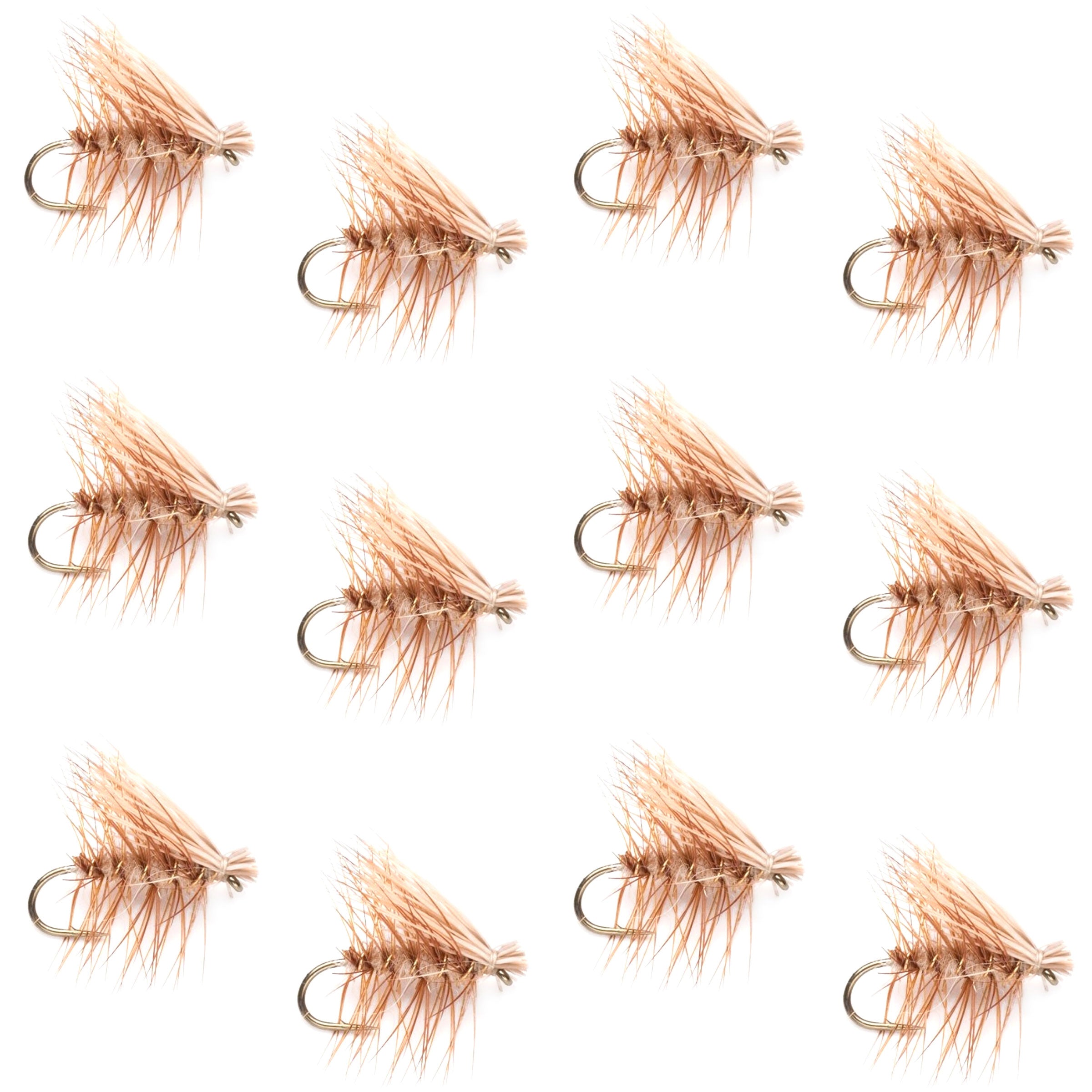 Barbless Tan Elk Hair Caddis Classic Trout Dry Flies 1 Dozen Flies Size 12