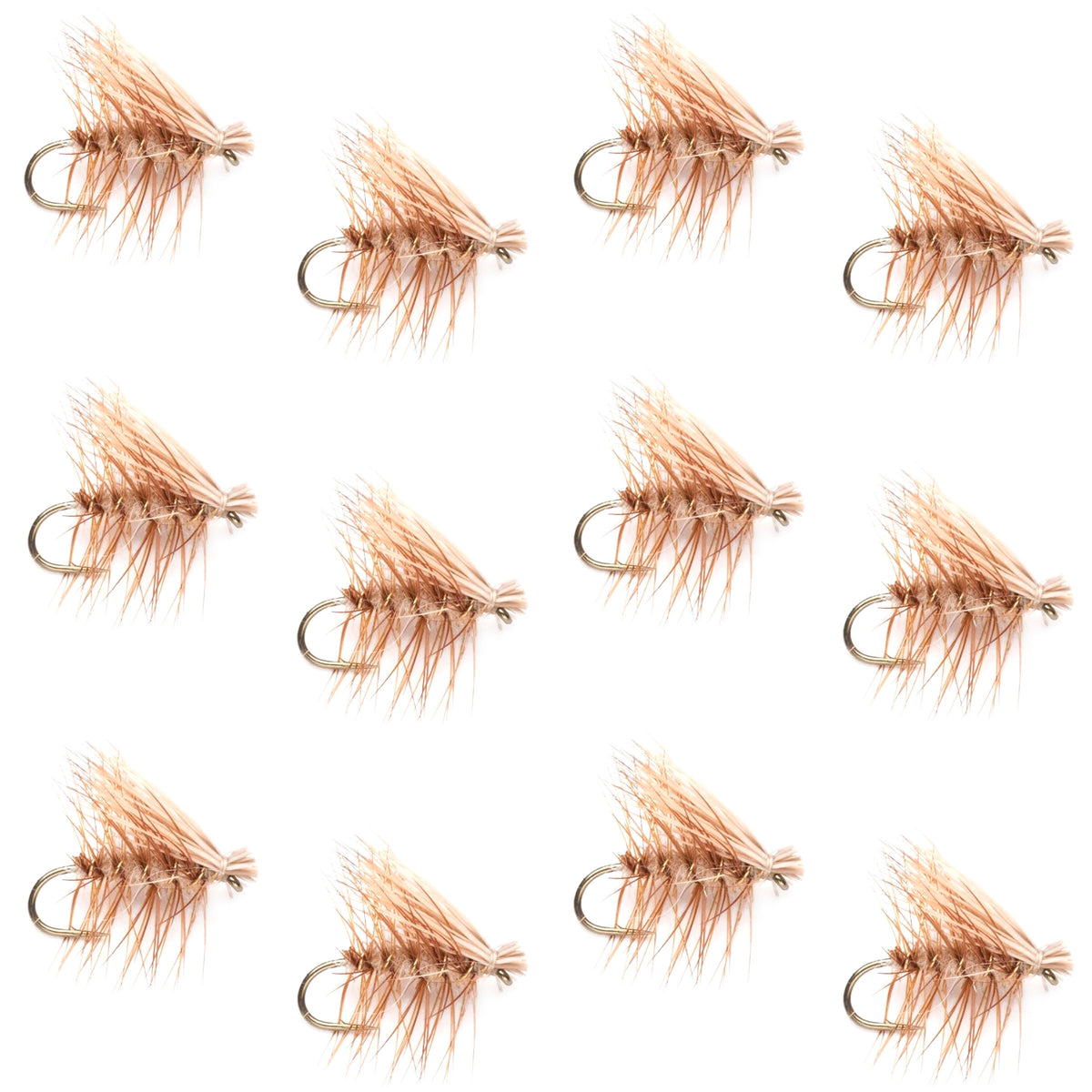 Tan Elk Hair Caddis Classic Trout Dry Fly - 12 Flies Size 12