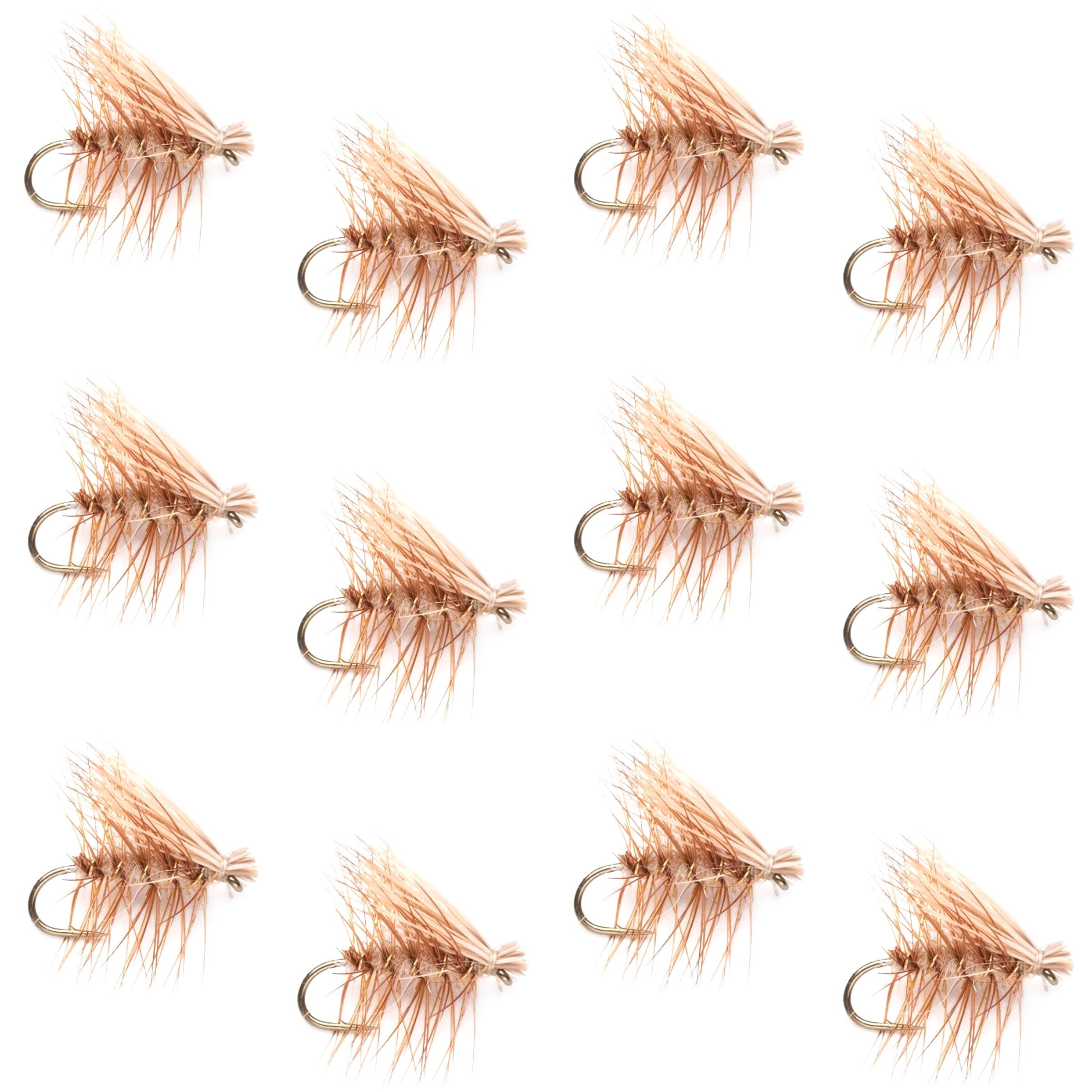 Barbless Tan Elk Hair Caddis Classic Trout Dry Flies 1 Dozen Flies Size 14