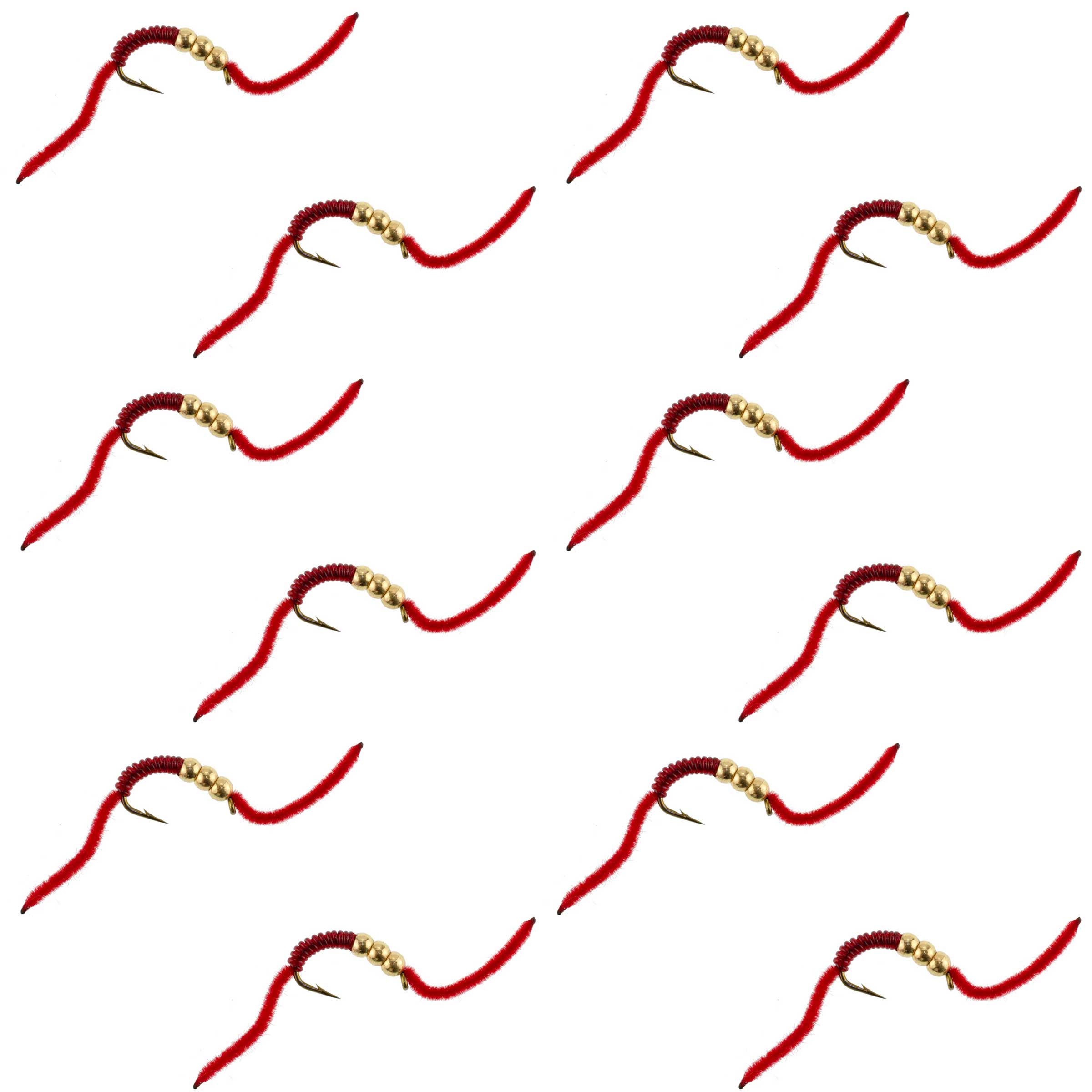 San Juan Triple Tungsten Bead Power Worm Red V-Rib - 12 Flies Size 6