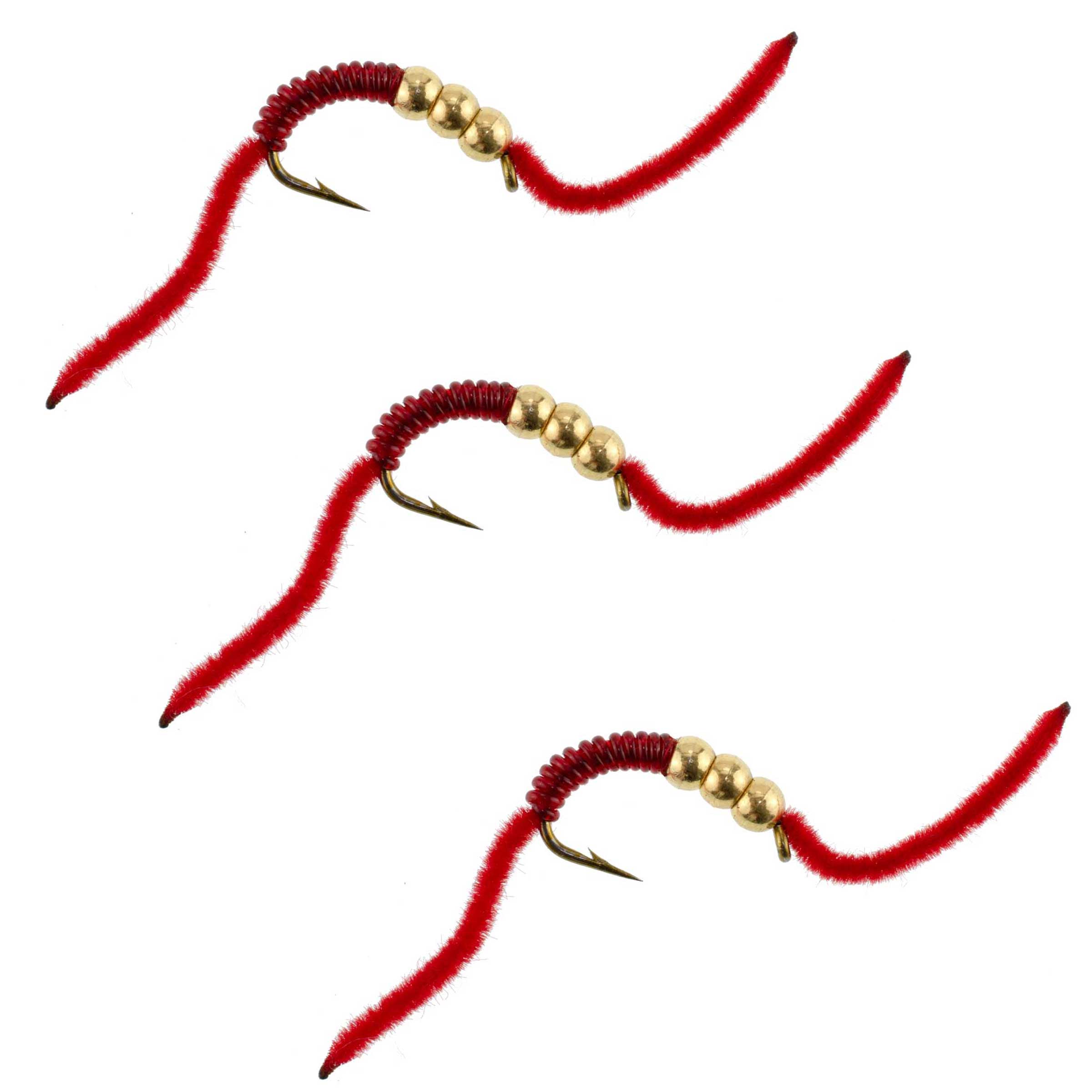3 Pack San Juan Triple Tungsten Bead Power Worm Red V-Rib - Hook Size 6