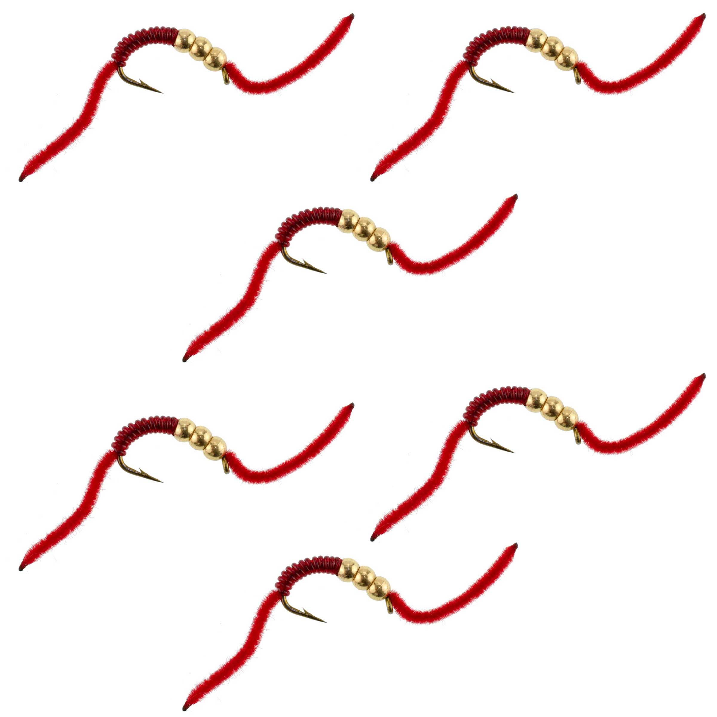 San Juan Triple Tungsten Bead Power Worm Red V-Rib - 6 Flies Size 6