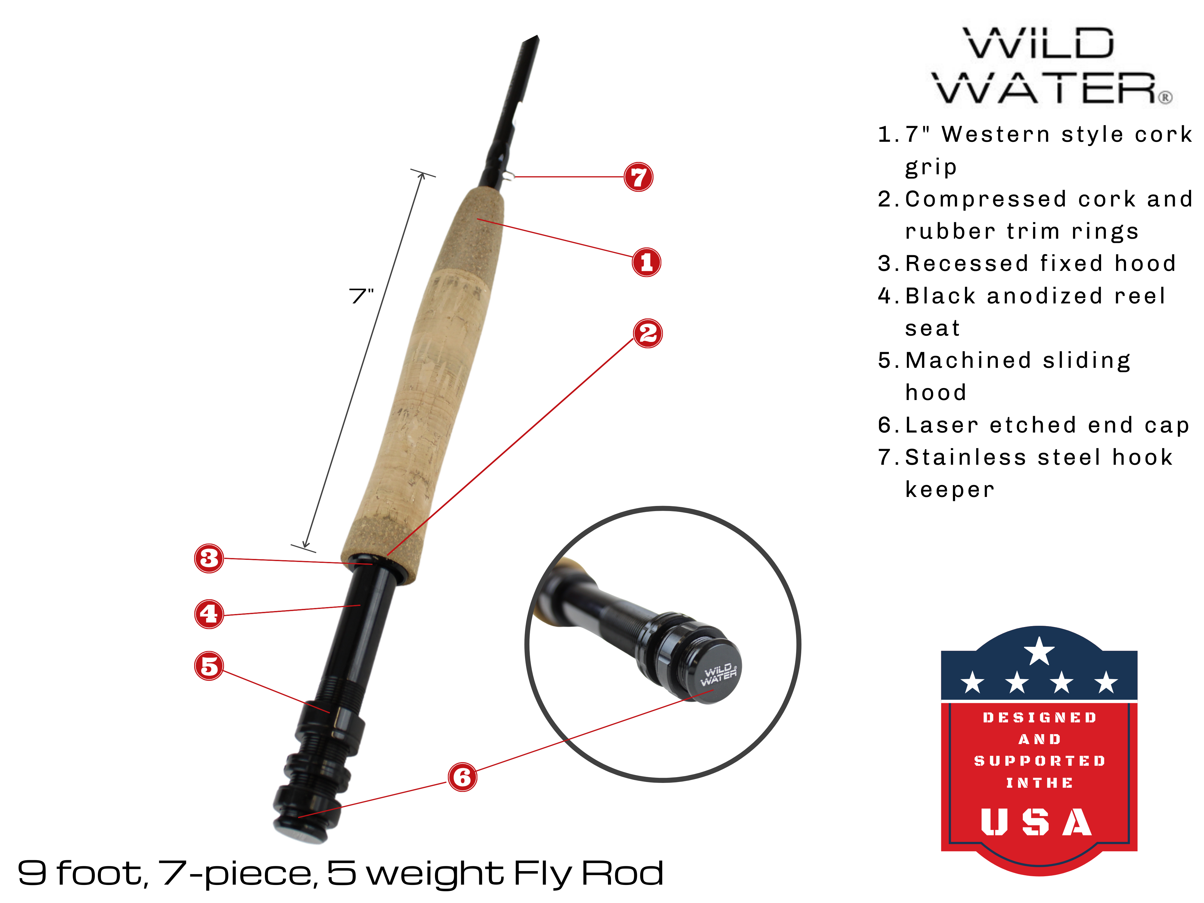 5 weight Fly Rod, 9ft | 7-piece Wild Water Fly Fishing