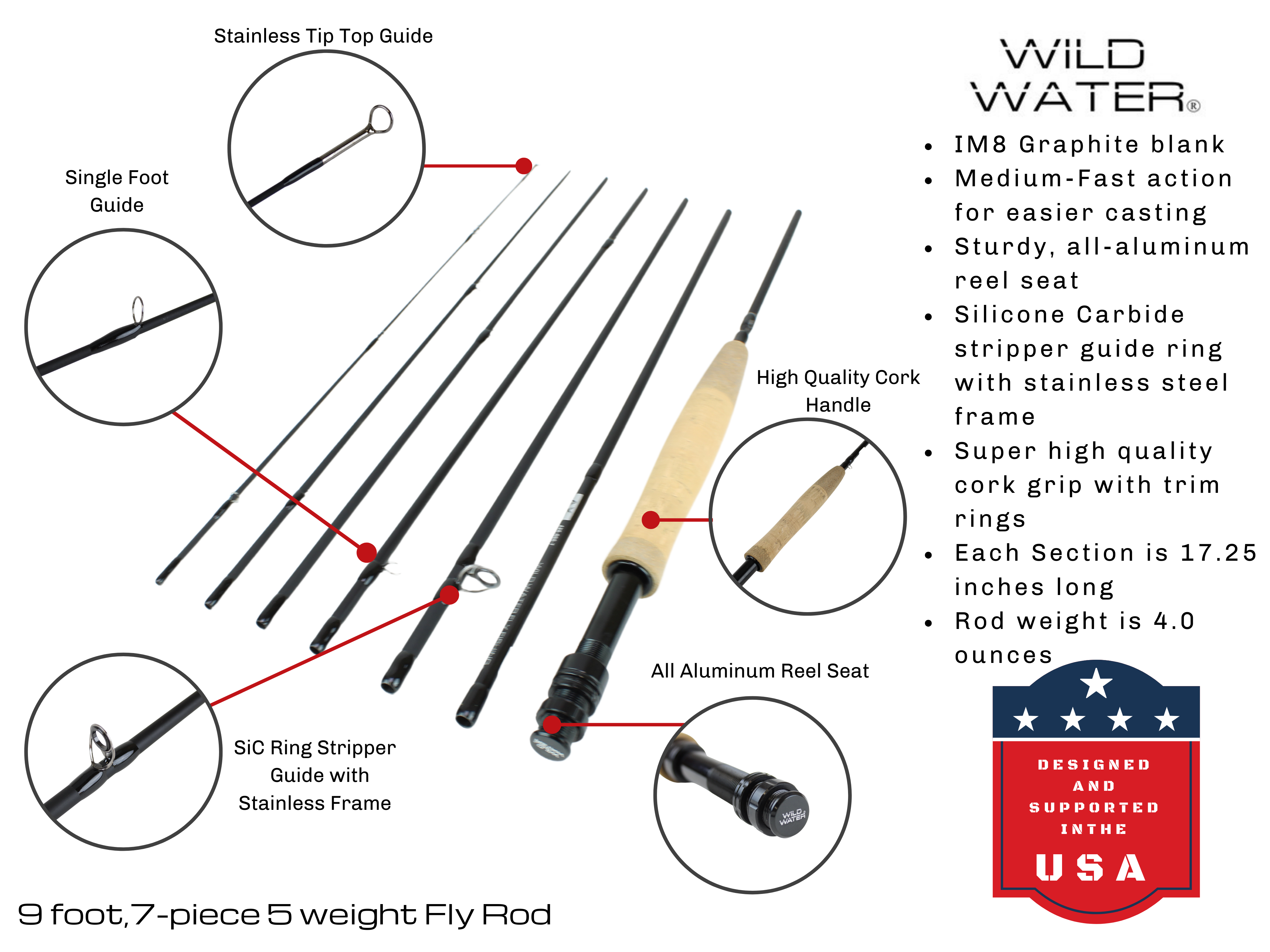 5 weight Fly Rod, 9ft | 7-piece Wild Water Fly Fishing
