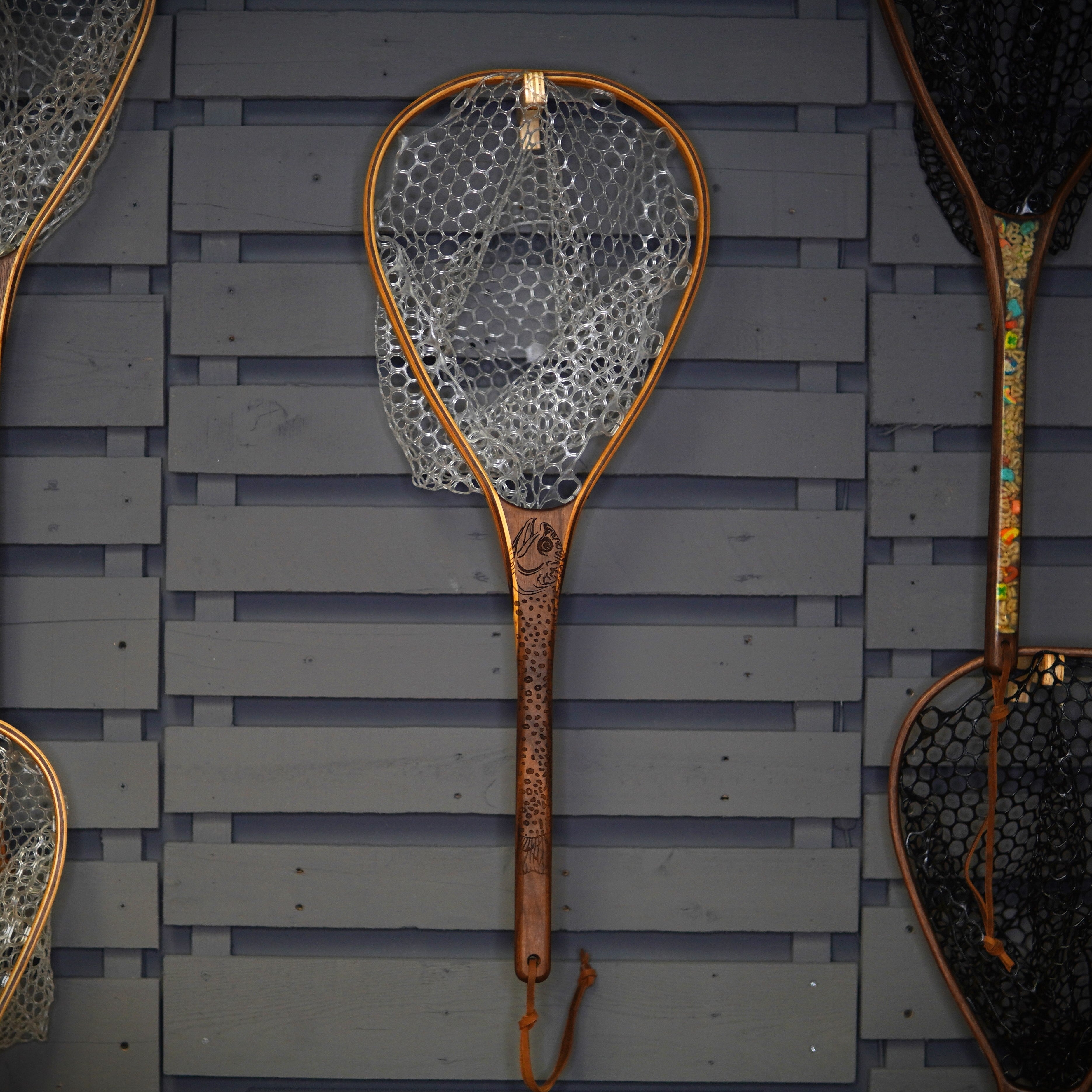 Little Dipper 12"x8" - Brook Trout Engraved - Natural Fly Fishing Traditional Landing Net - Handcrafted & Made in USA