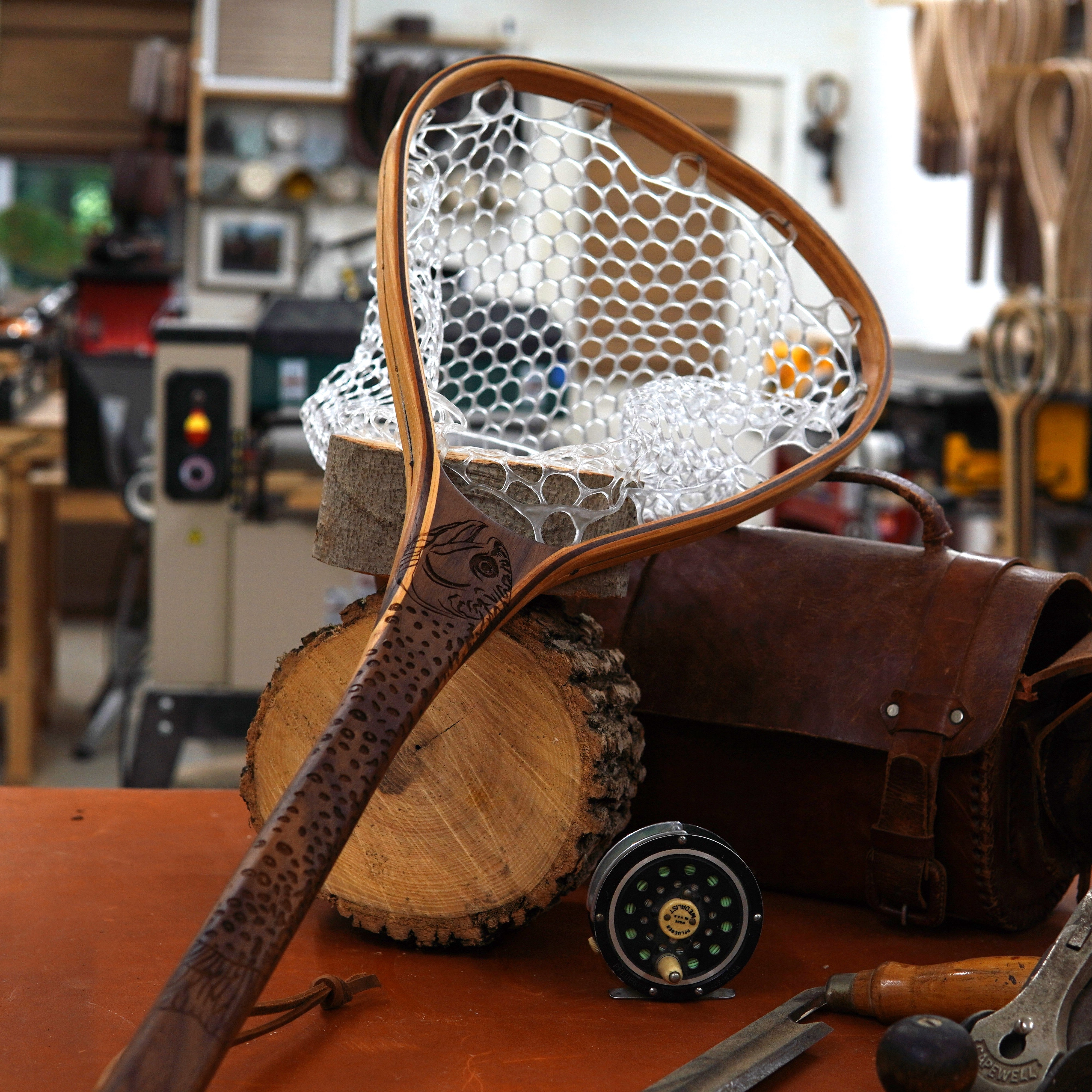 Little Dipper 12"x8" - Brook Trout Engraved - Natural Fly Fishing Traditional Landing Net - Handcrafted & Made in USA