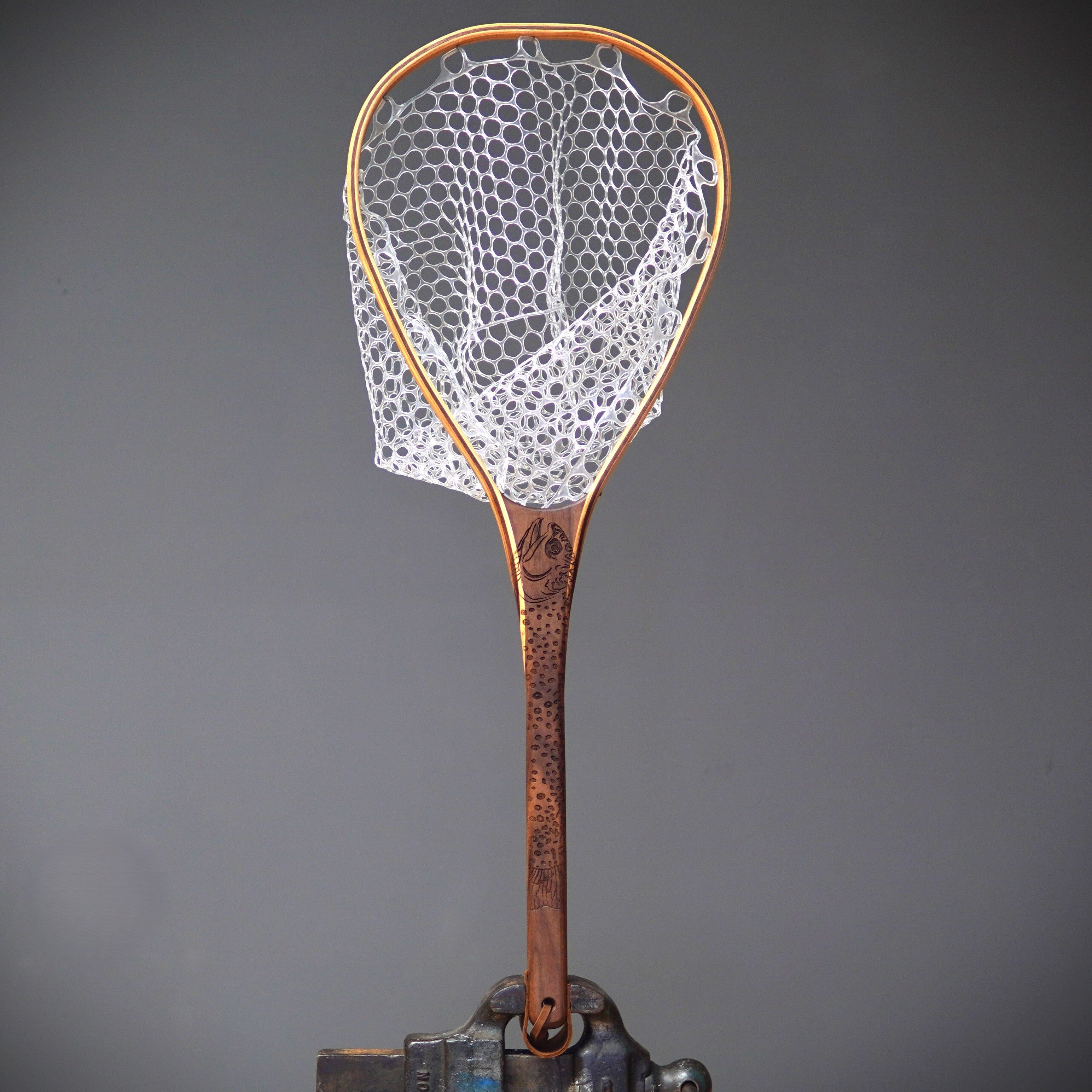 Fat Jake 16"x12" - Brook Trout Engraved - Natural Fly Fishing Traditional Landing Net - Handcrafted & Made in USA