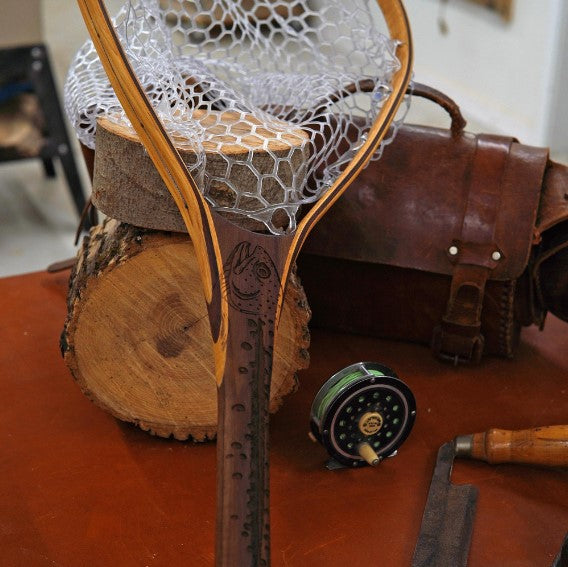 Little Dipper 12"x8" - Rainbow Trout Engraved - Natural Fly Fishing Traditional Landing Net - Handcrafted & Made in USA