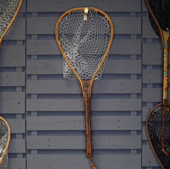 Fat Jake 16"x12" - Rainbow Trout Engraved - Natural Fly Fishing Traditional Landing Net - Handcrafted & Made in USA
