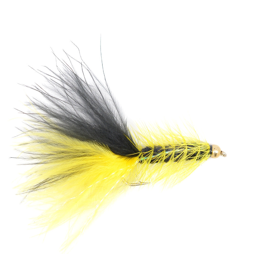 Yellow Black Bead Head Crystal Woolly Bugger Classic Streamer Flies - Set of 6 Trout Fly Fishing Flies - Hook Size 8