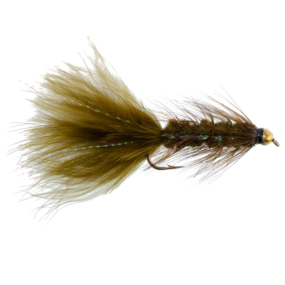 Dark Olive Bead Head Crystal Woolly Bugger Classic Streamer Flies - Set of 6 Trout Fly Fishing Flies - Hook Size 4
