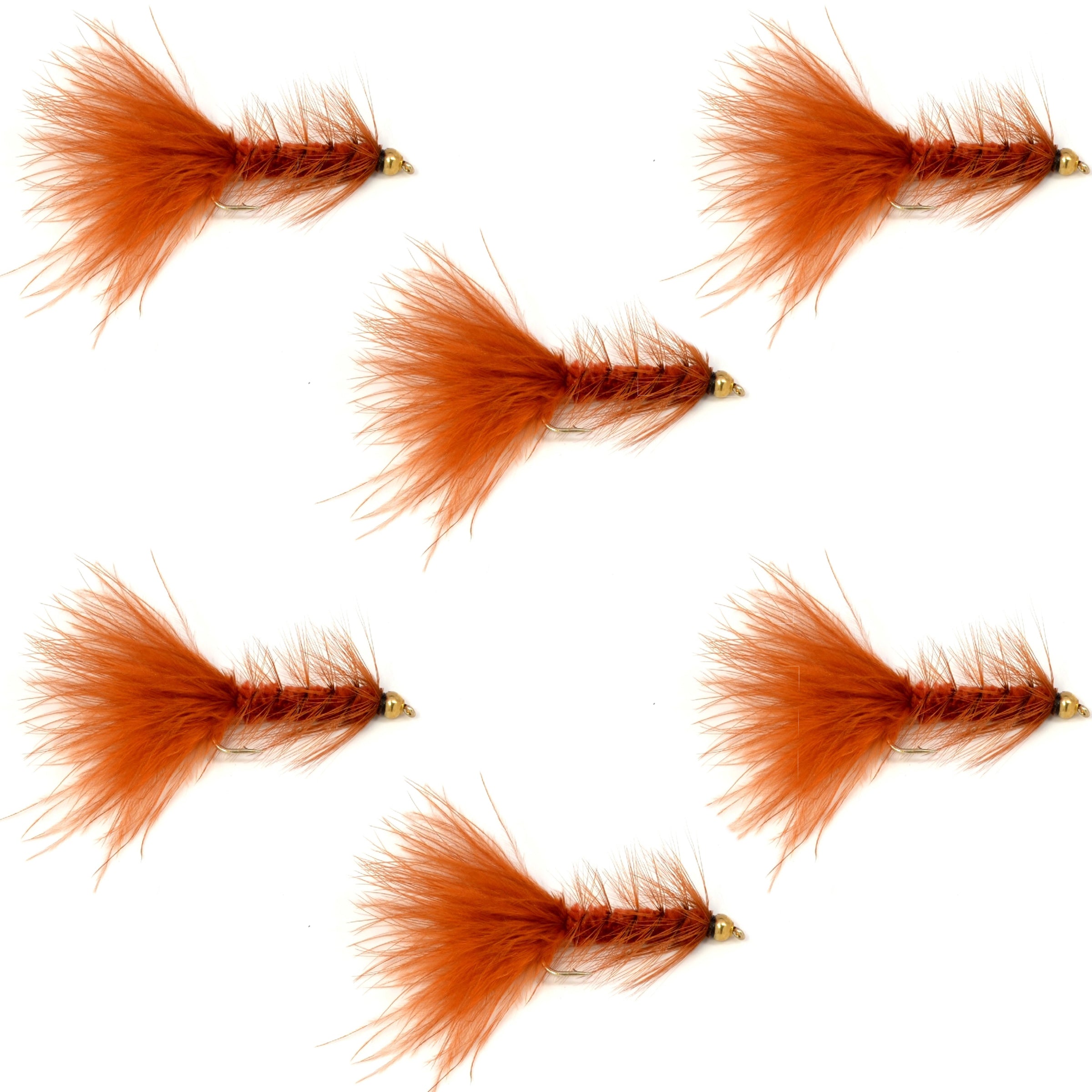 Brown Bead Head Crystal Woolly Bugger Classic Streamer Flies - Set of 6 Trout Fly Fishing Flies - Hook Size 8