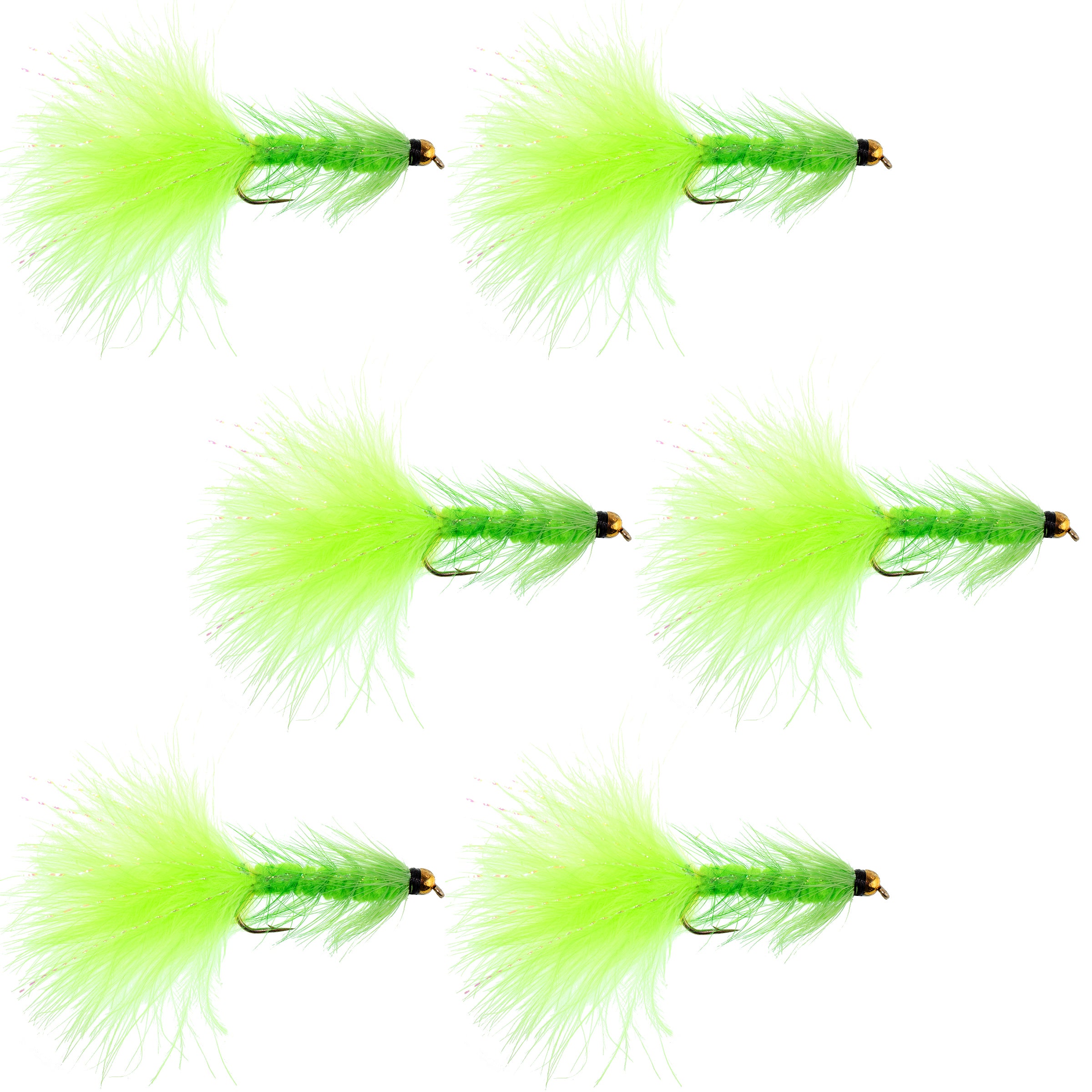 Chartreuse Bead Head Crystal Woolly Bugger Classic Streamer Flies - Set of 6 Trout Fly Fishing Flies - Hook Size 8