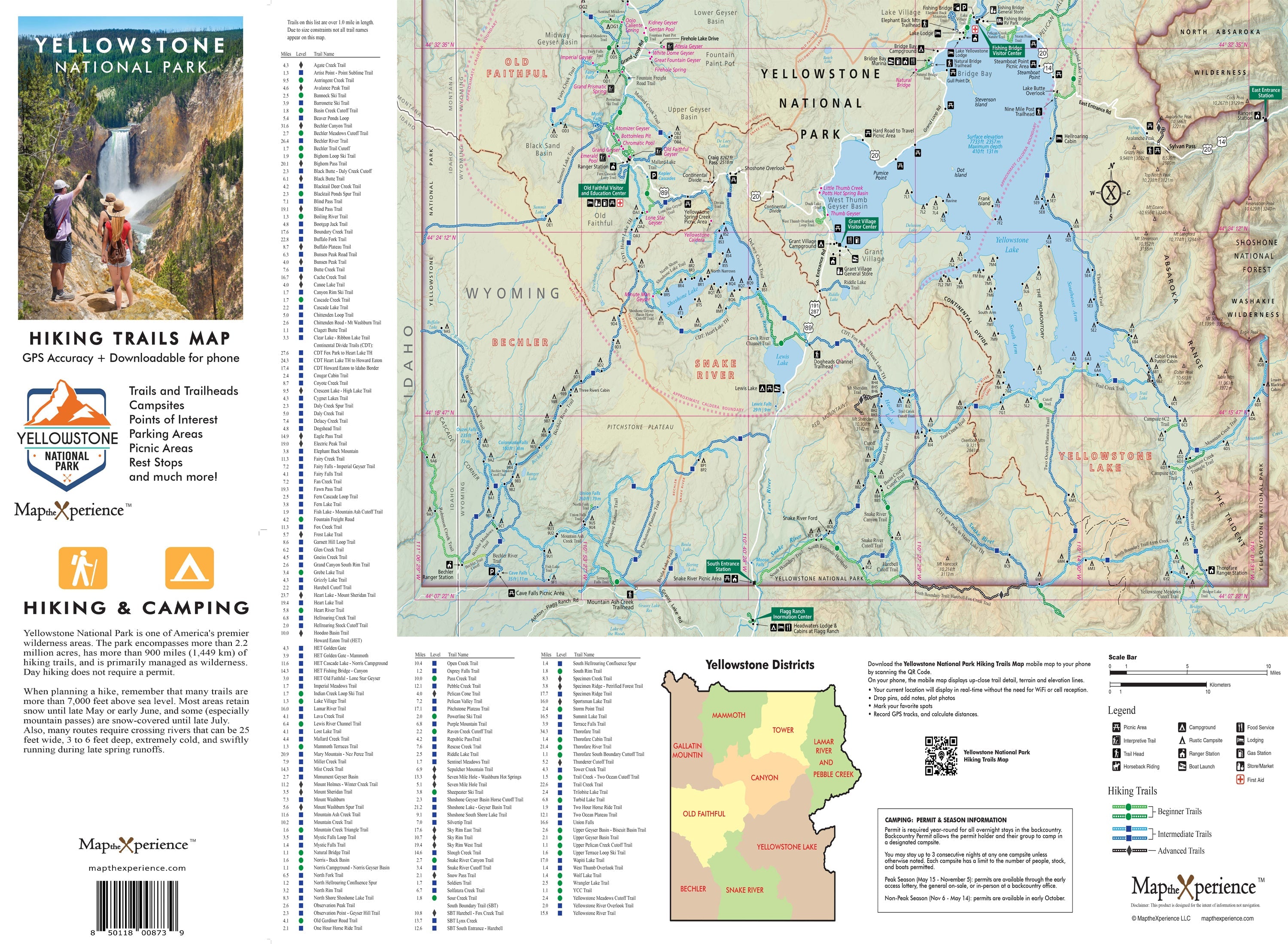 Yellowstone National Park Hiking Trails GPS Map | Paper & Mobile Adventure Guide