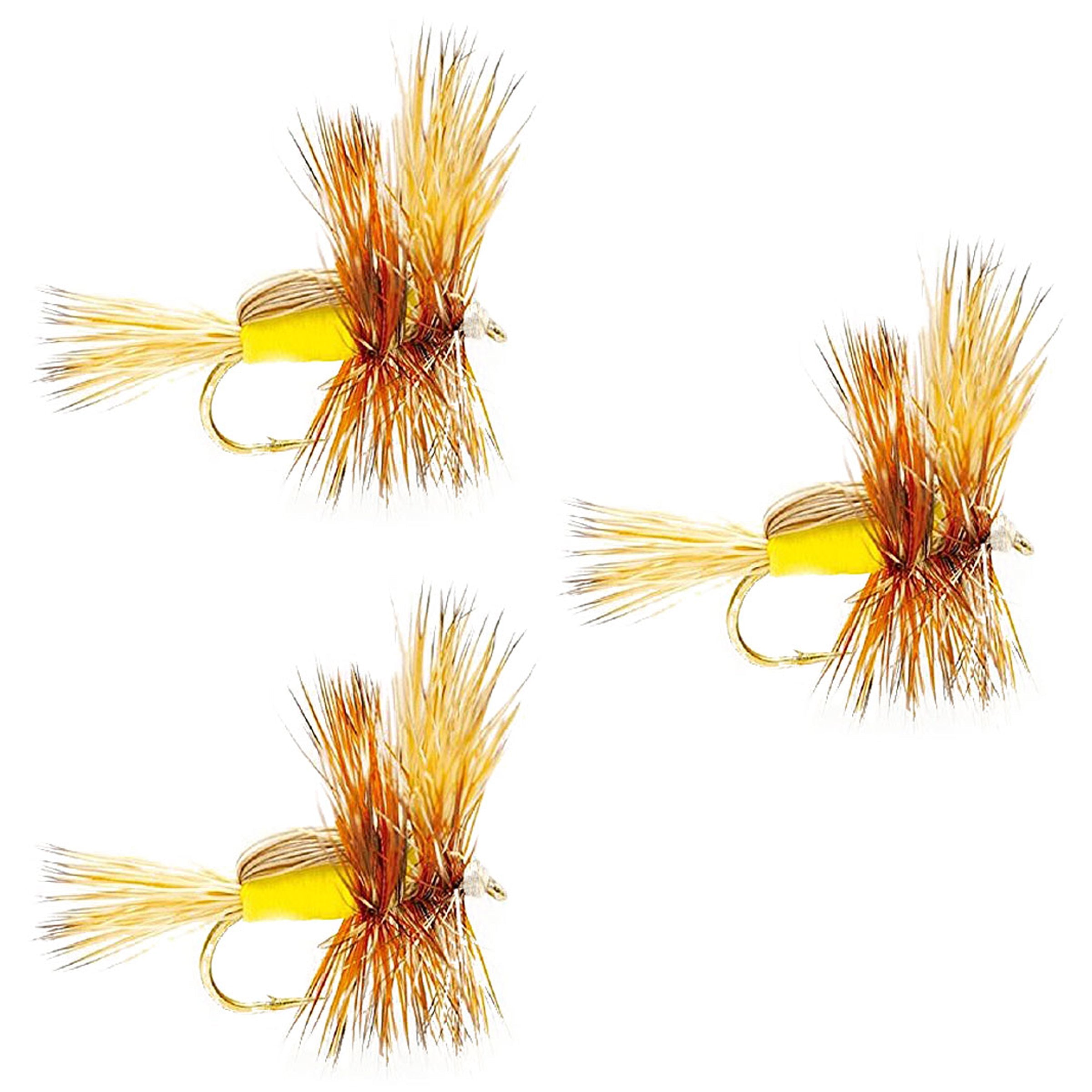 3 Pack Barbless Yellow Humpy Classic Hair Wing Dry Fly - Hook Size 16