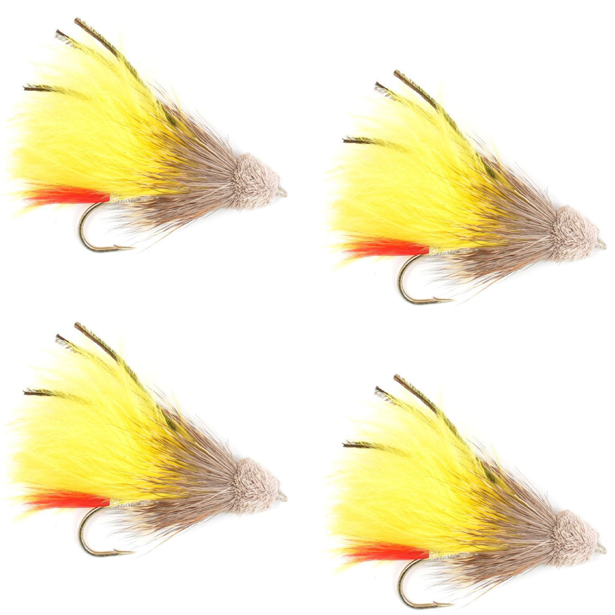 Moscas amarillas Marabou Muddler Minnow Streamer - 4 moscas de pesca con mosca - Tamaño del anzuelo 8