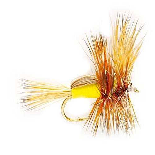 Mosca seca Yellow Humpy Classic Hair Wing - Anzuelo para 6 moscas, tamaño 12