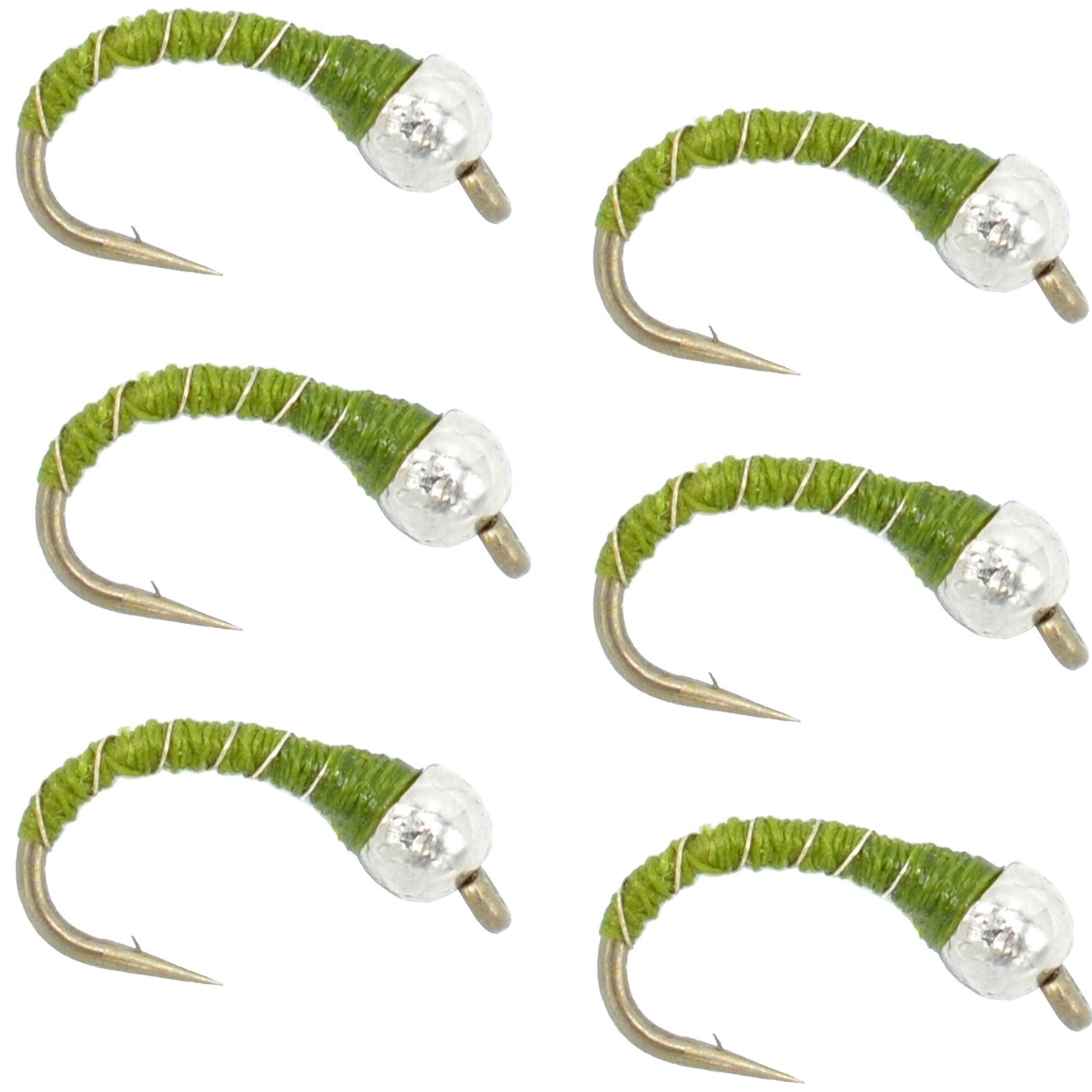 Bead Head Olive Zebra Midge Still Water Nymph Fly - 6 moscas gancho tamaño 18