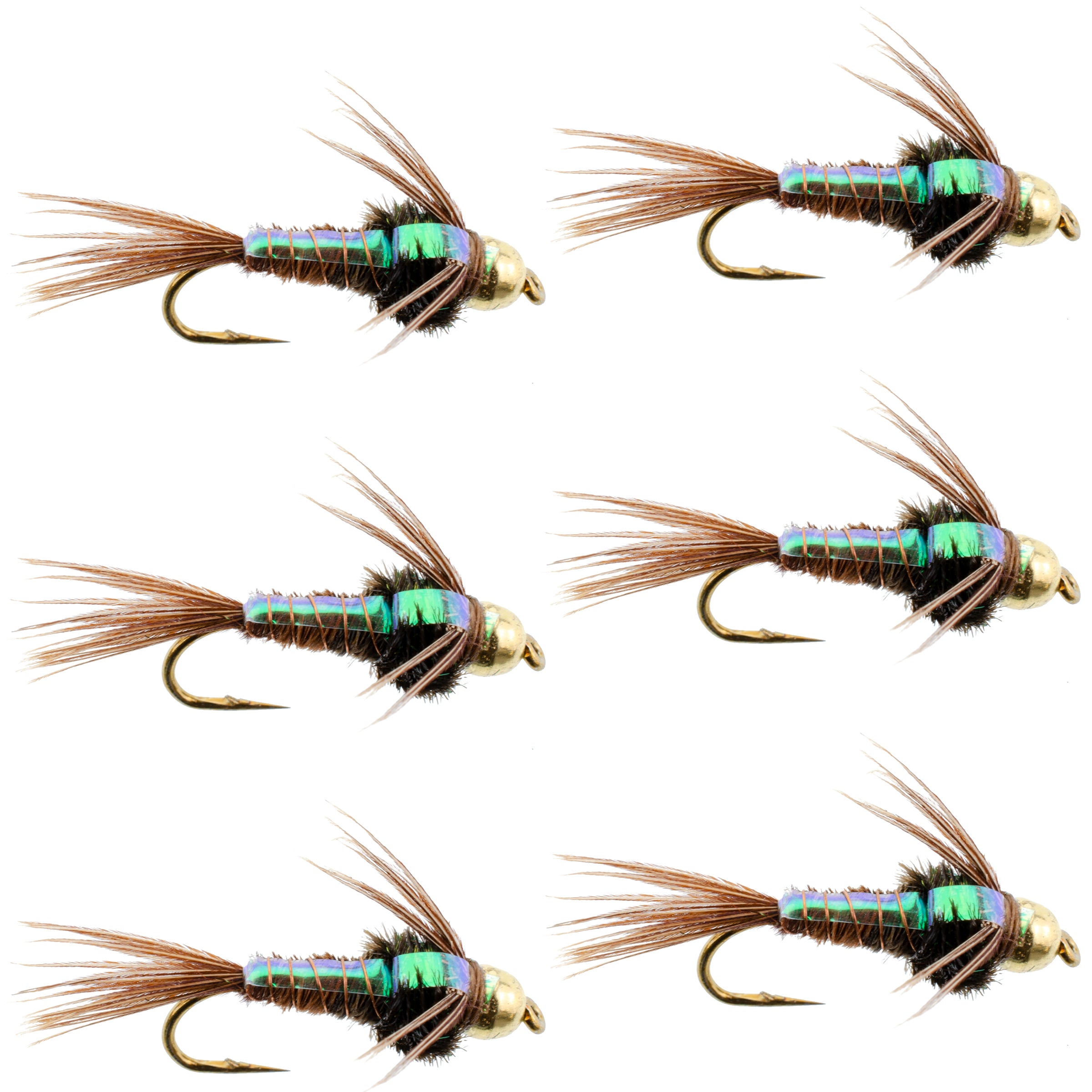 Bead Head Flash Back Pheasant Tail Nymph Fly Fishing Flies - 6 Flies Hook Size 12